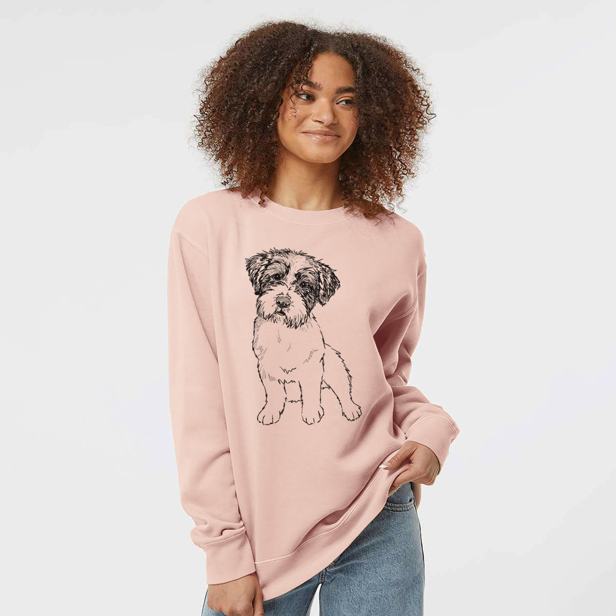 Doodled Groot the Maltese Mix - Unisex Pigment Dyed Crew Sweatshirt