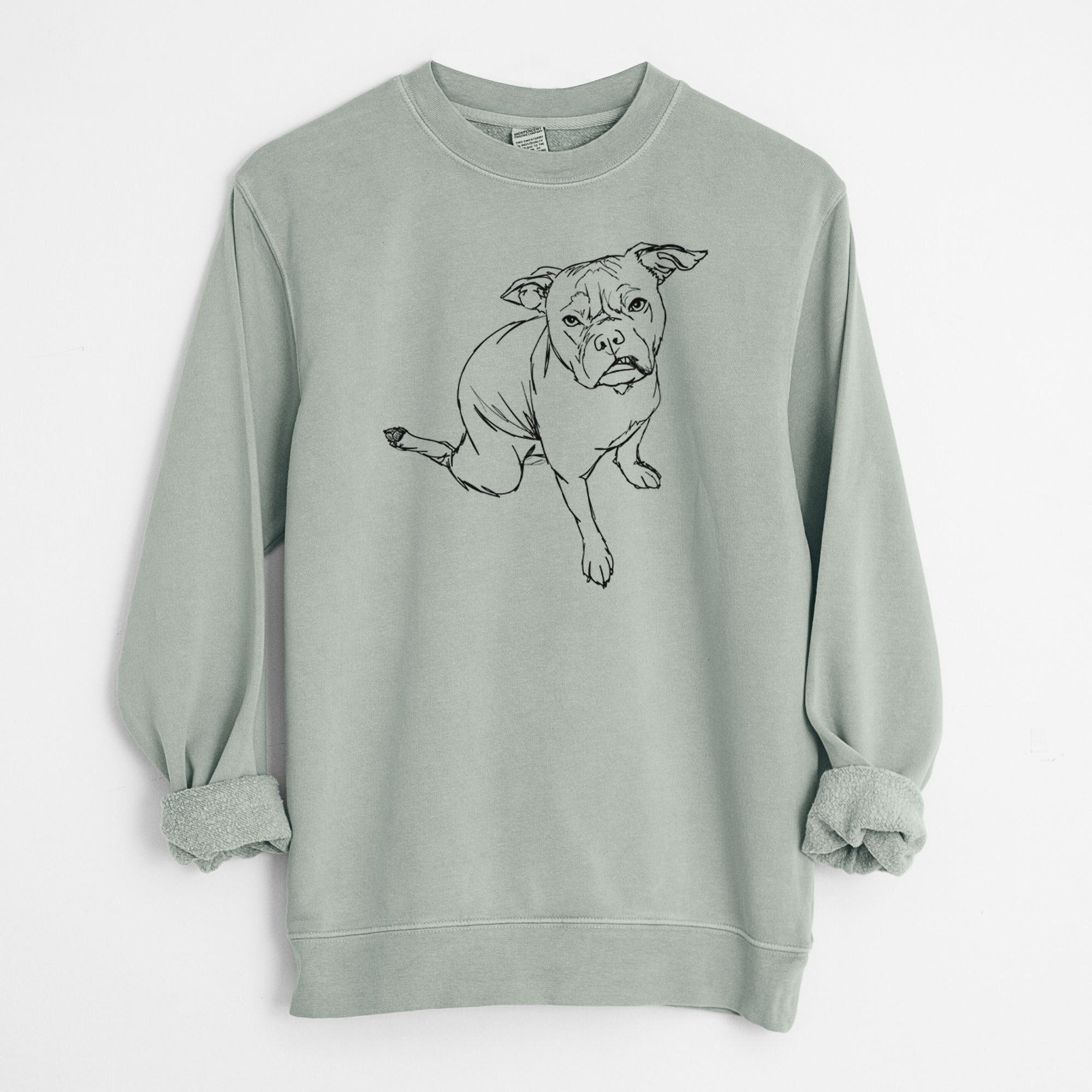 Doodled Gus the French Bulldog Staffy Mix - Unisex Pigment Dyed Crew Sweatshirt