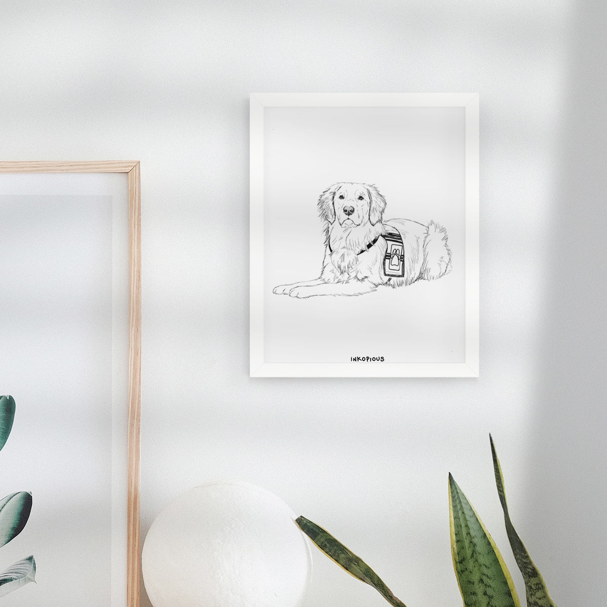 Doodled Gus the Golden Retriever Art Print