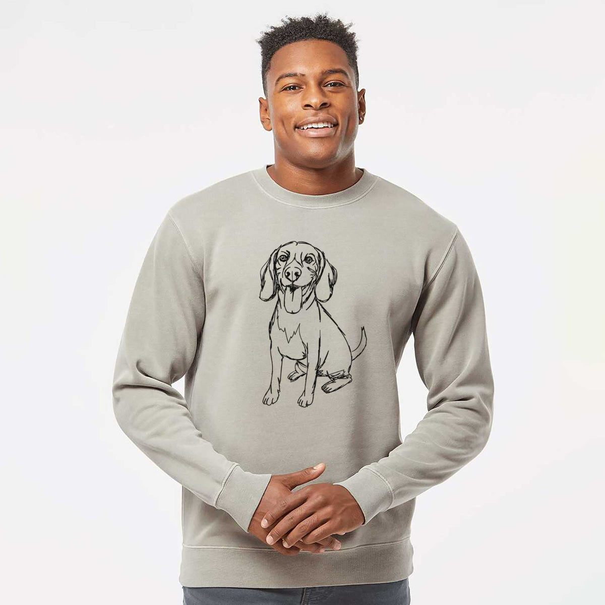 Doodled Halo the Beagle - Unisex Pigment Dyed Crew Sweatshirt