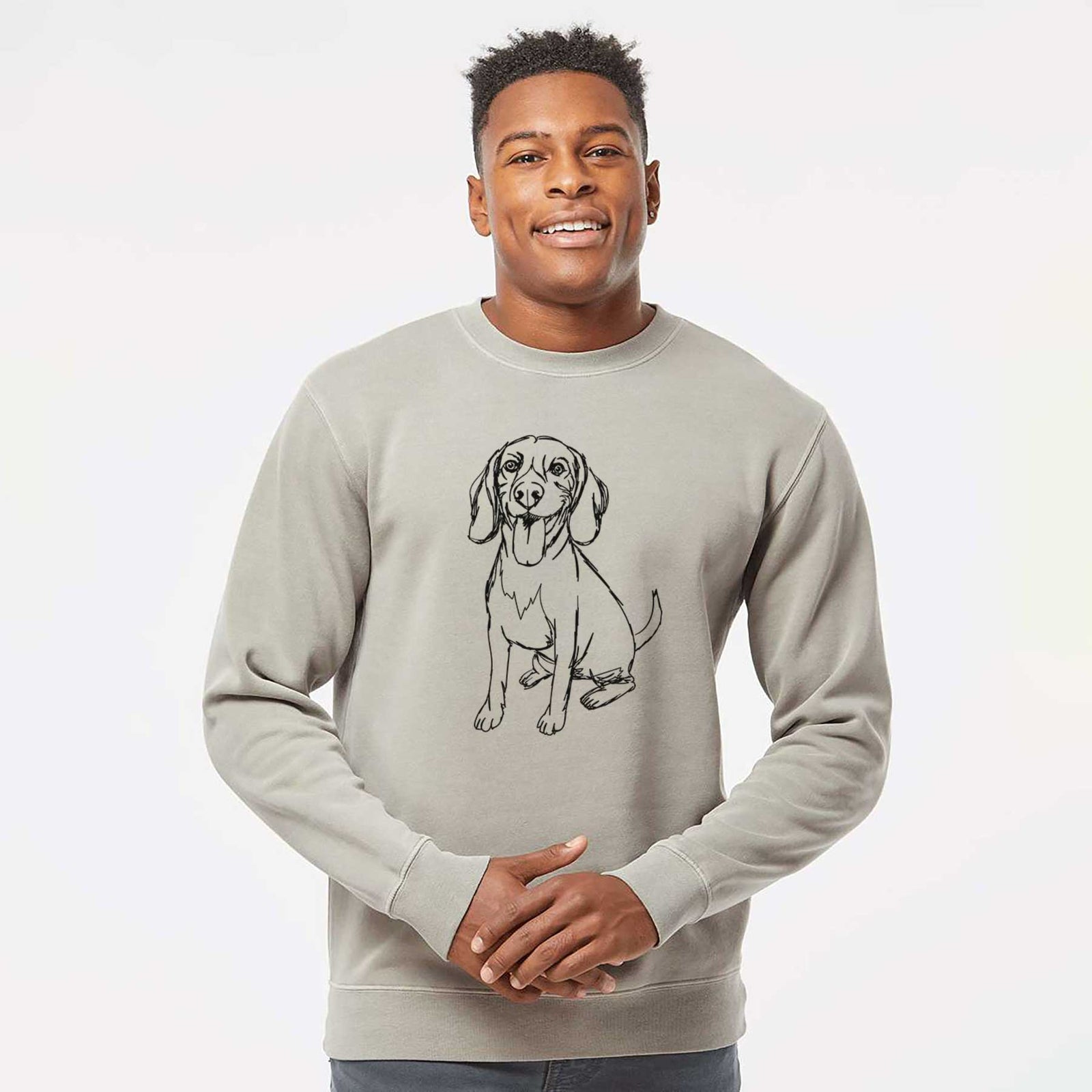 Doodled Halo the Beagle - Unisex Pigment Dyed Crew Sweatshirt