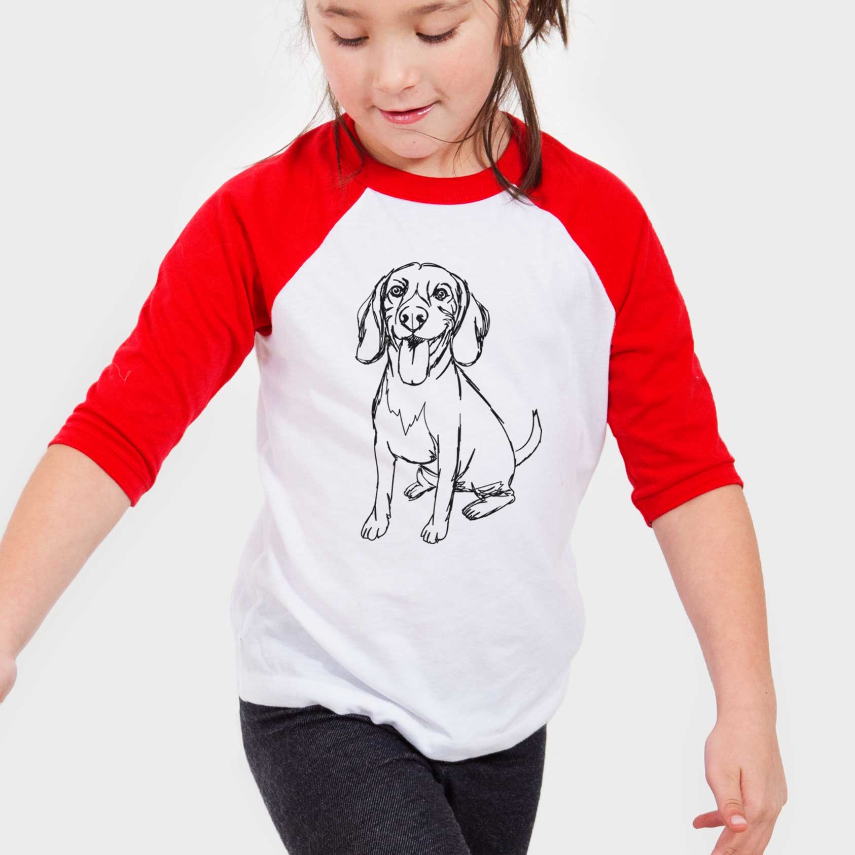 Doodled Halo the Beagle - Youth 3/4 Long Sleeve