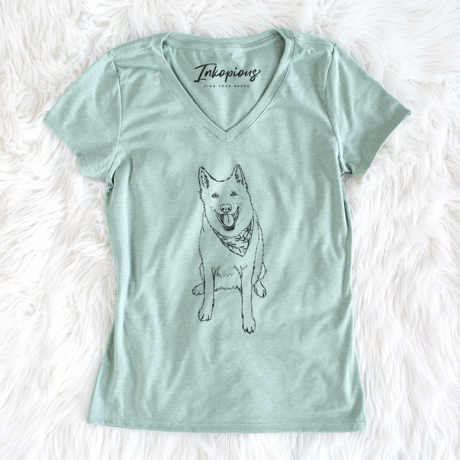 Doodled Hannah the Siberian Husky - Women's V-neck Shirt