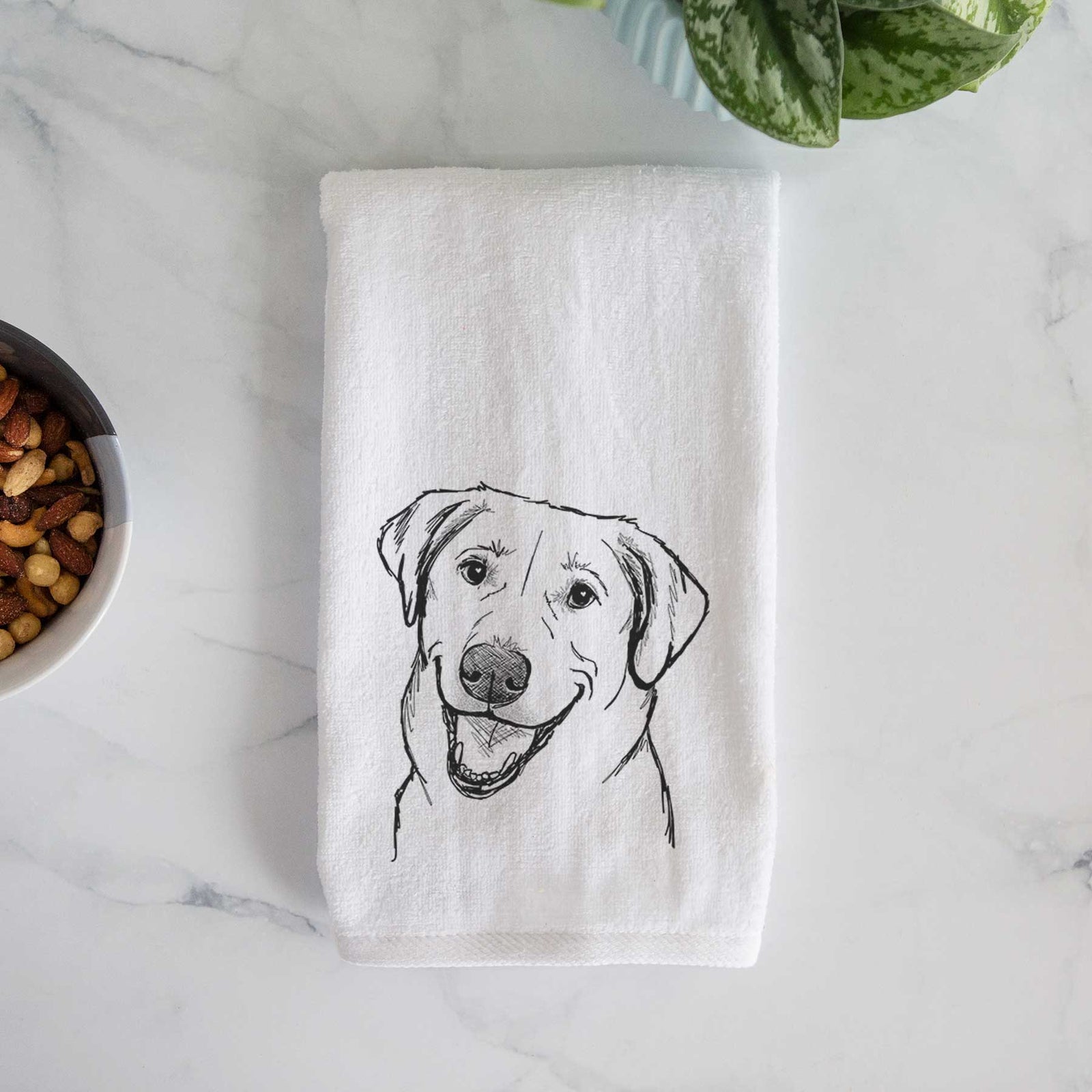 Doodled Happy Harley the Lab Mix Decorative Hand Towel
