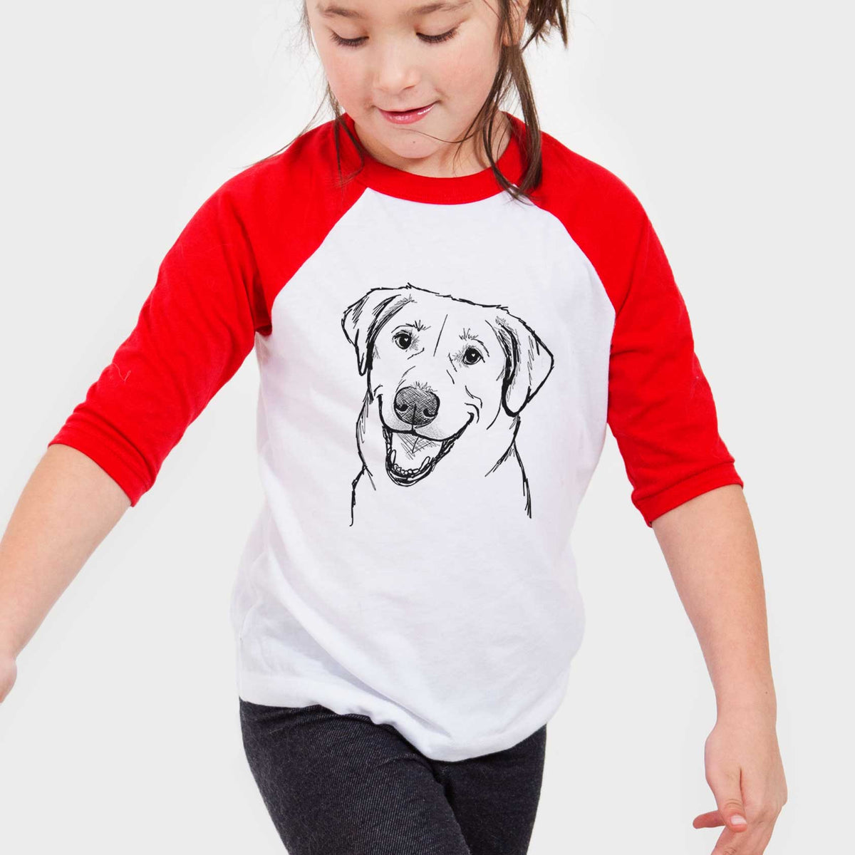 Doodled Happy Harley the Lab Mix - Youth 3/4 Long Sleeve