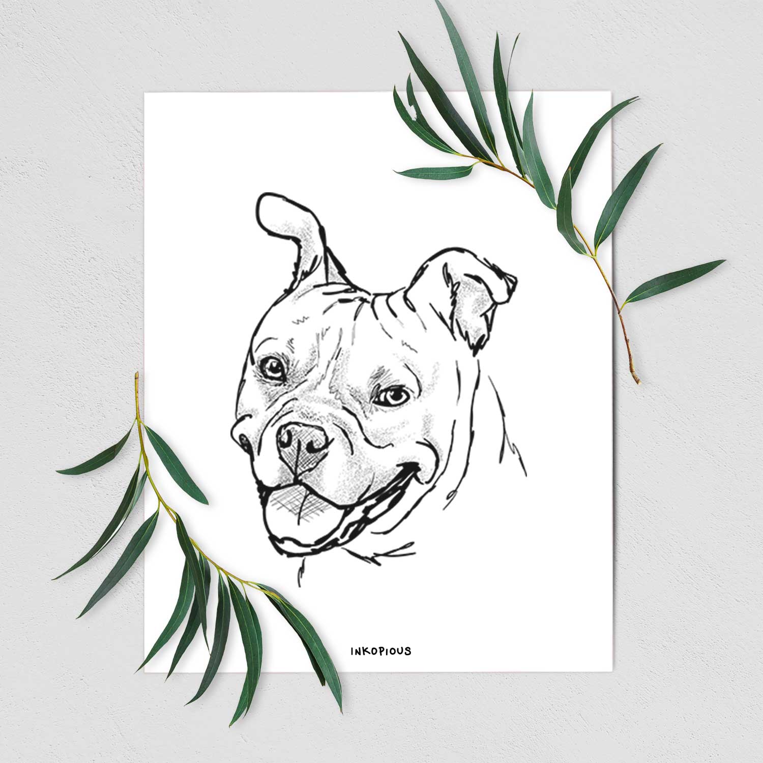 Doodled Happy Koda Bear the Pitbull Mix Art Print