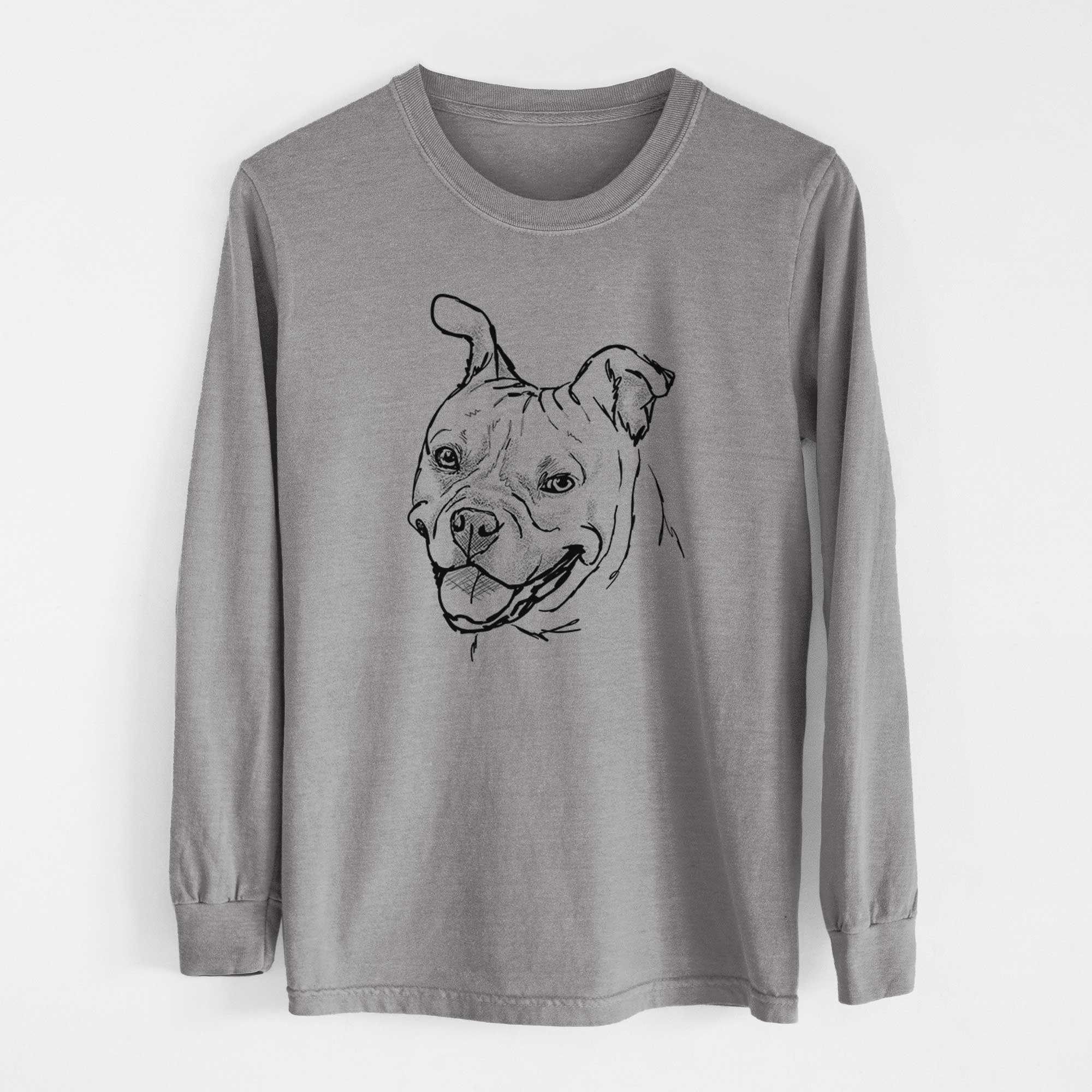 Doodled Happy Koda Bear the Pitbull Mix - Heavyweight 100% Cotton Long Sleeve