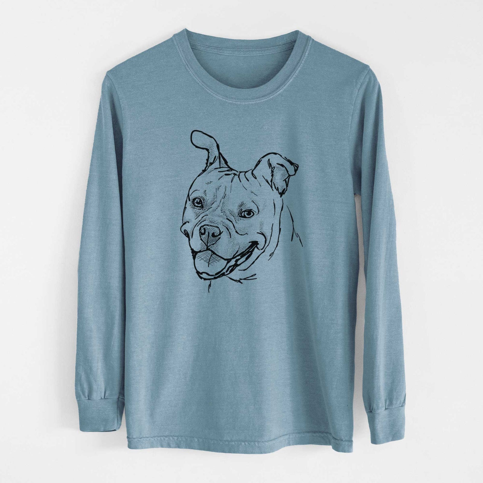 Doodled Happy Koda Bear the Pitbull Mix - Heavyweight 100% Cotton Long Sleeve