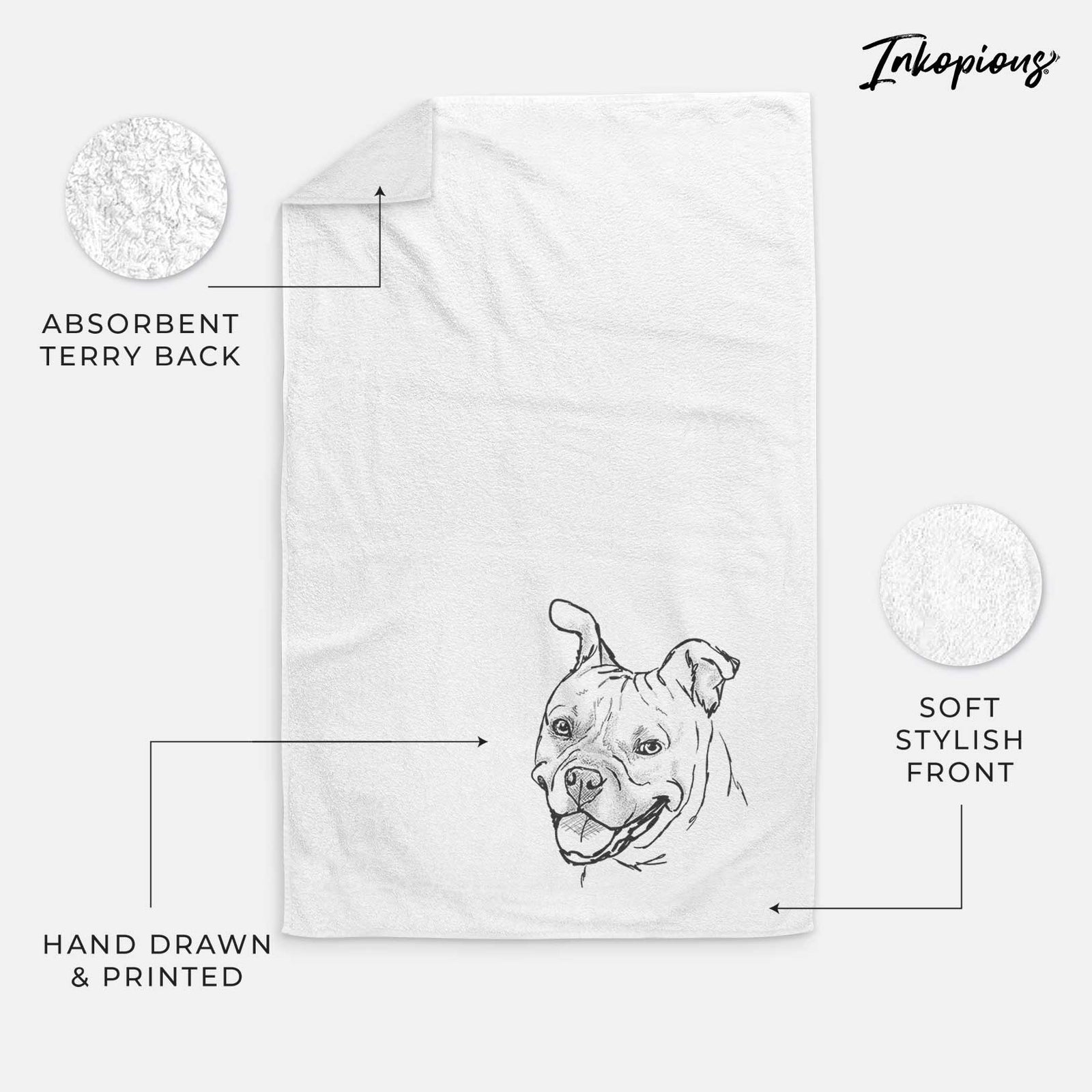 Doodled Happy Koda Bear the Pitbull Mix Decorative Hand Towel