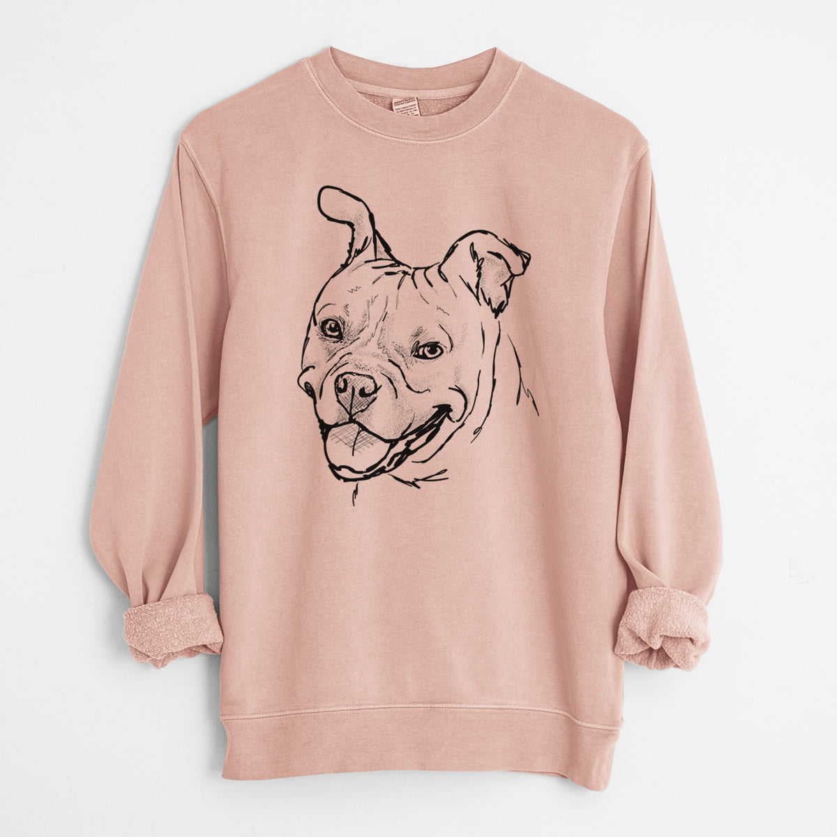 Doodled Happy Koda Bear the Pitbull Mix - Unisex Pigment Dyed Crew Sweatshirt