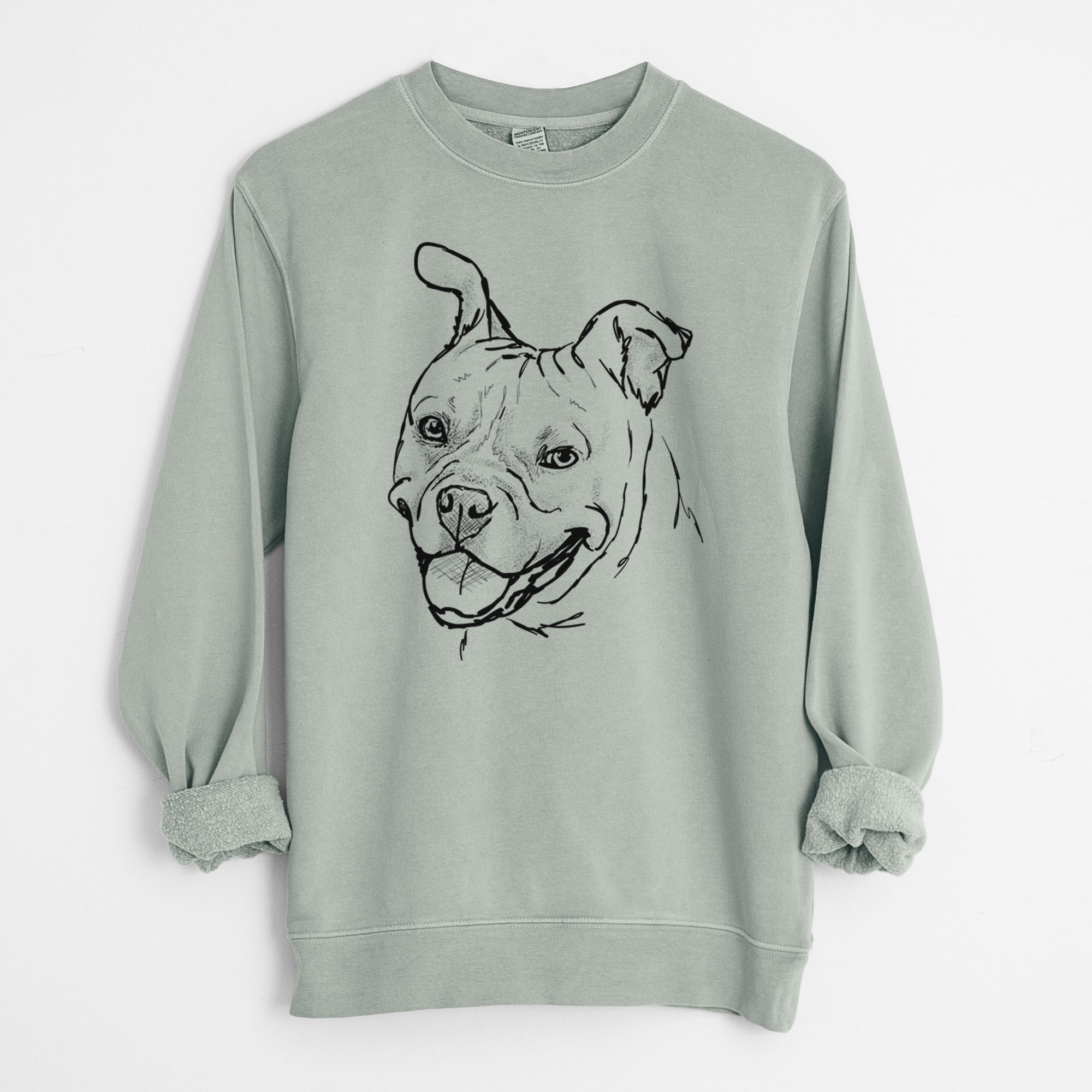 Doodled Happy Koda Bear the Pitbull Mix - Unisex Pigment Dyed Crew Sweatshirt