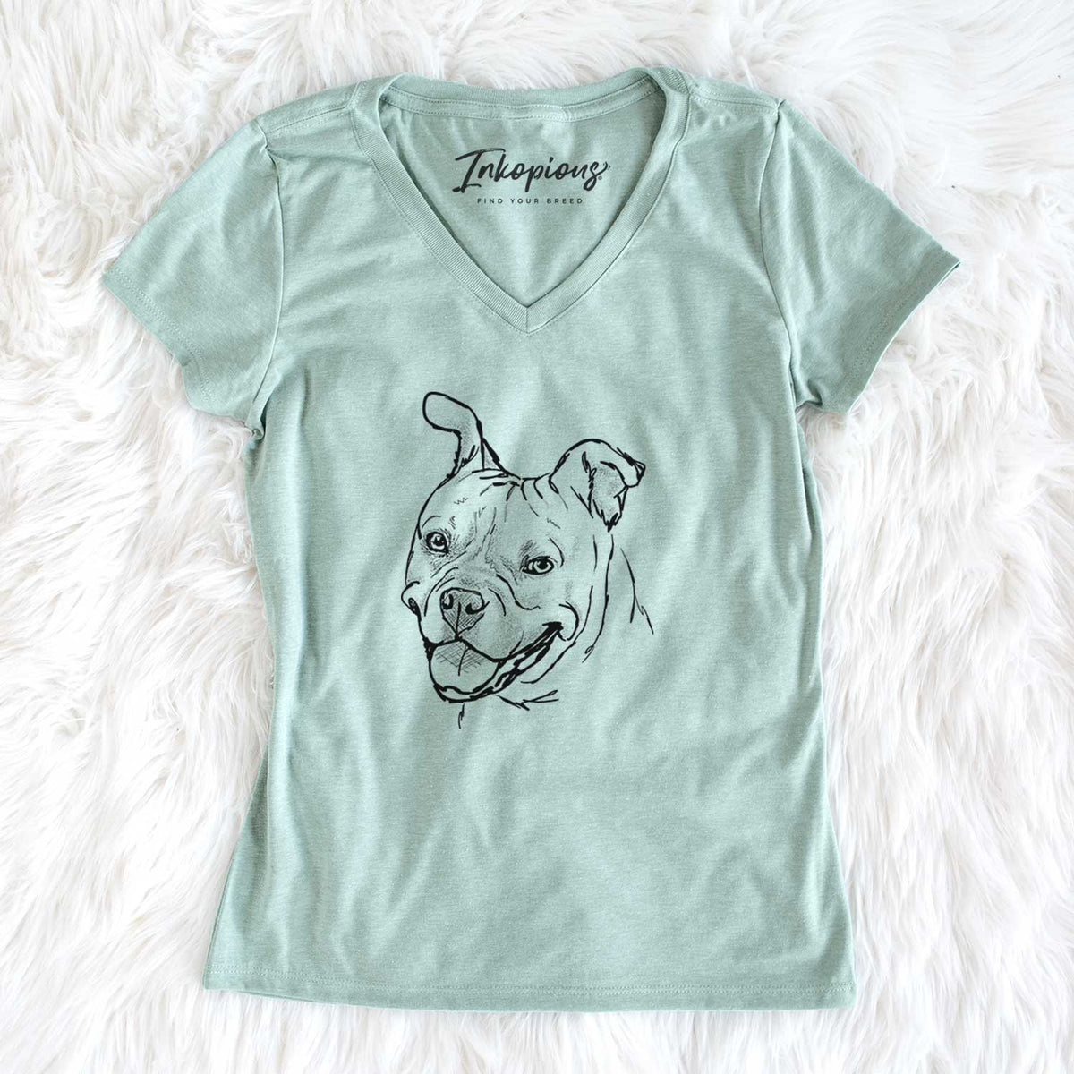 Doodled Happy Koda Bear the Pitbull Mix - Women&#39;s V-neck Shirt