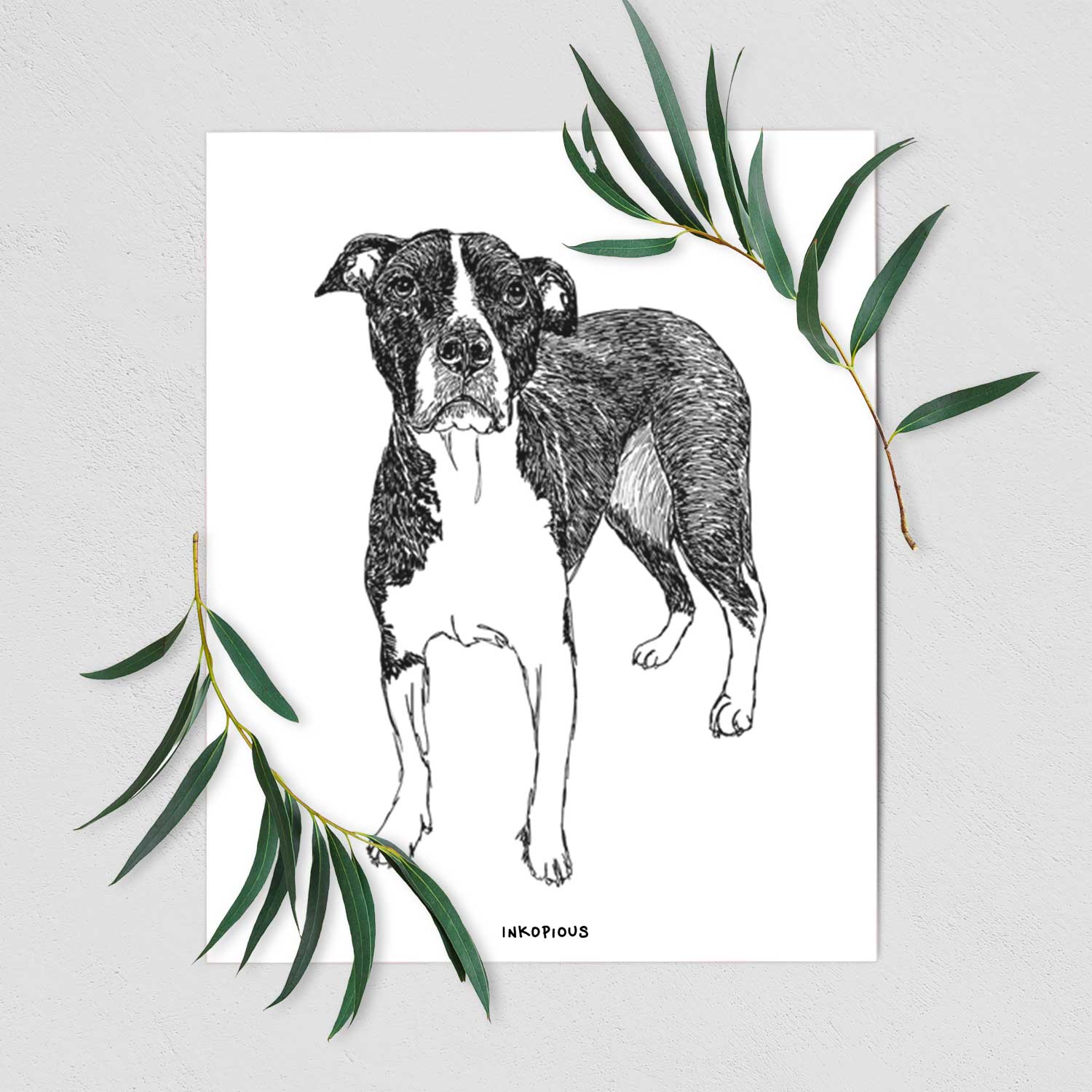 Doodled Harley Quinn the American Staffordshire Terrier Art Print