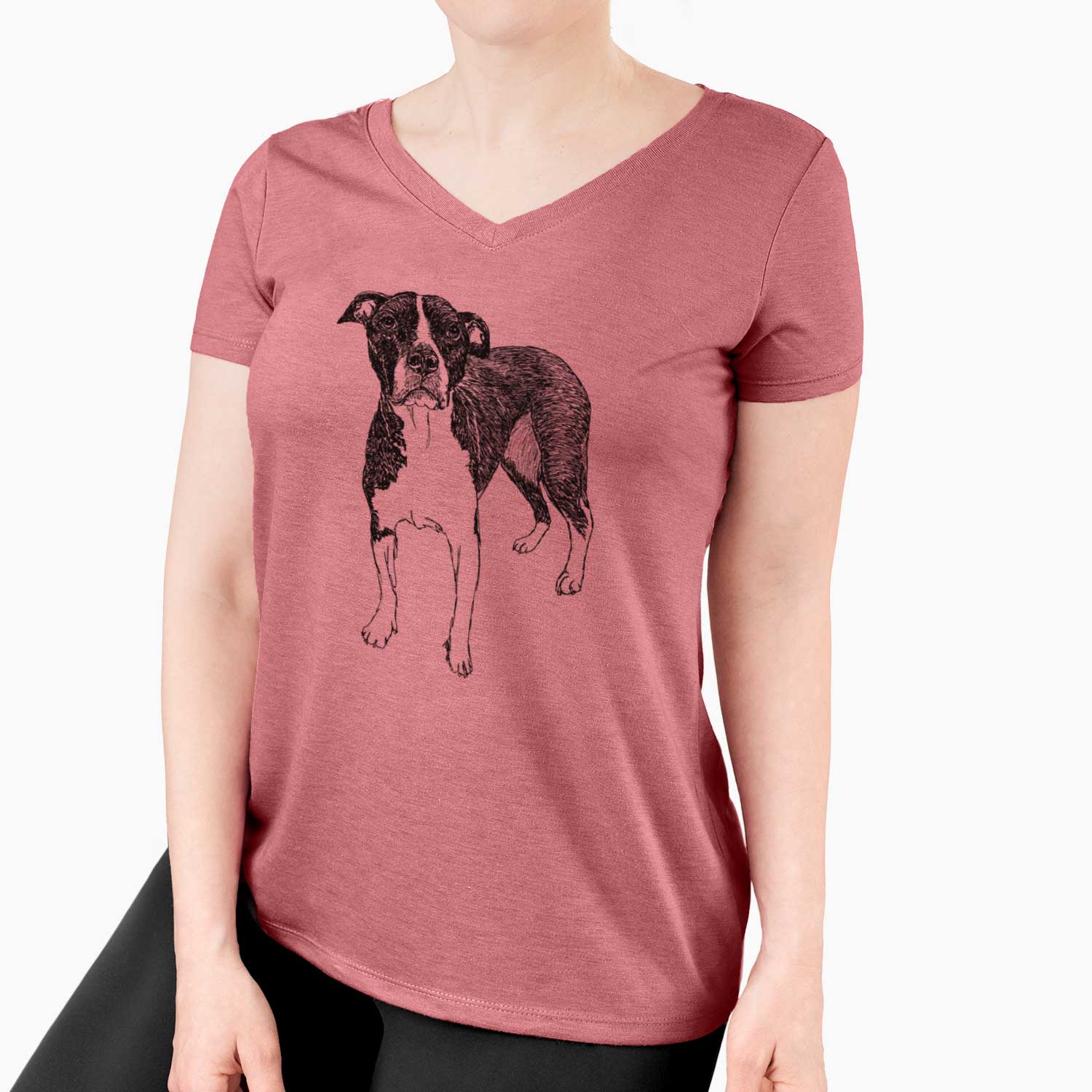 Doodled Harley Quinn the American Staffordshire Terrier - Women's V-neck Shirt