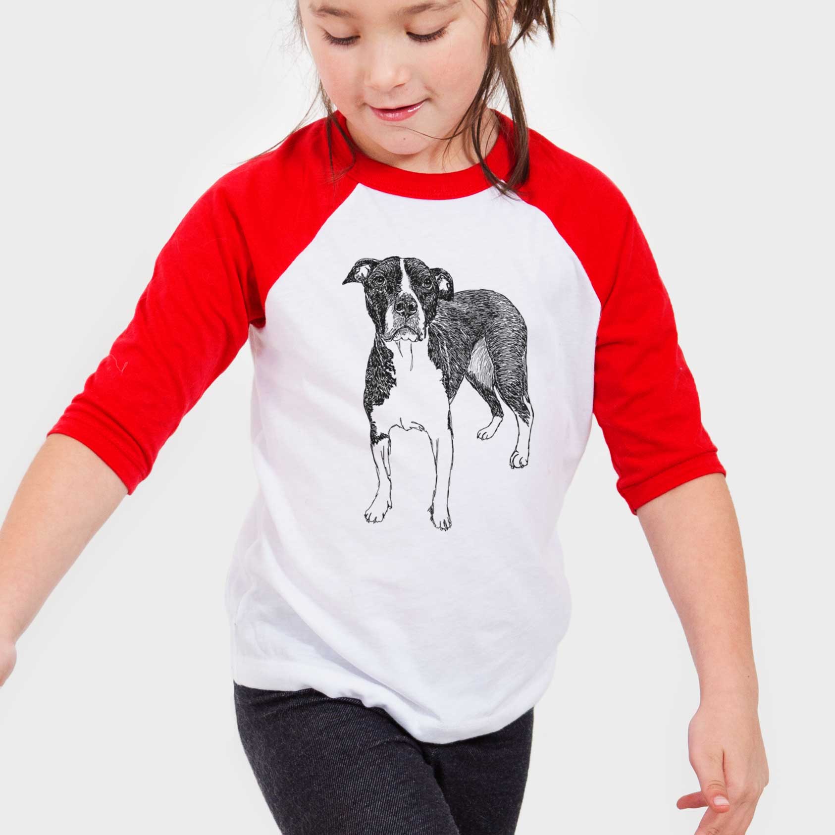 Doodled Harley Quinn the American Staffordshire Terrier - Youth 3/4 Long Sleeve