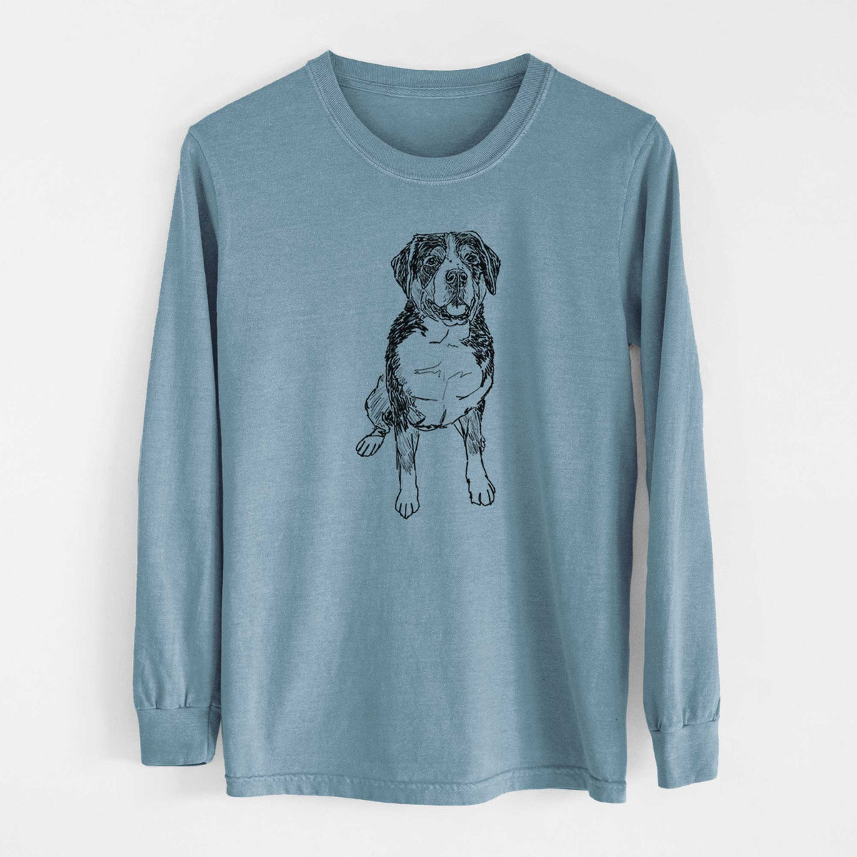 Doodled Harvey the Greater Swiss Mountain Dog - Heavyweight 100% Cotton Long Sleeve