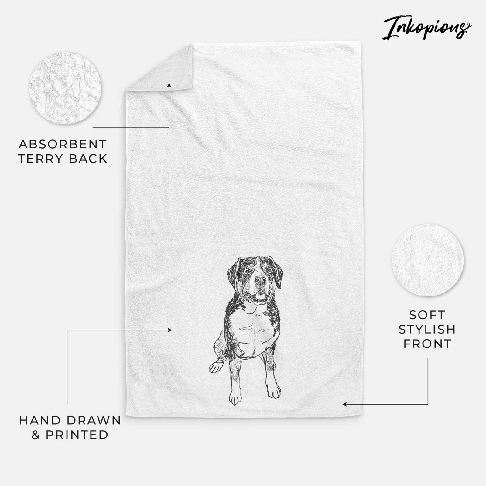 Doodled Harvey the Greater Swiss Mountain Dog Decorative Hand Towel