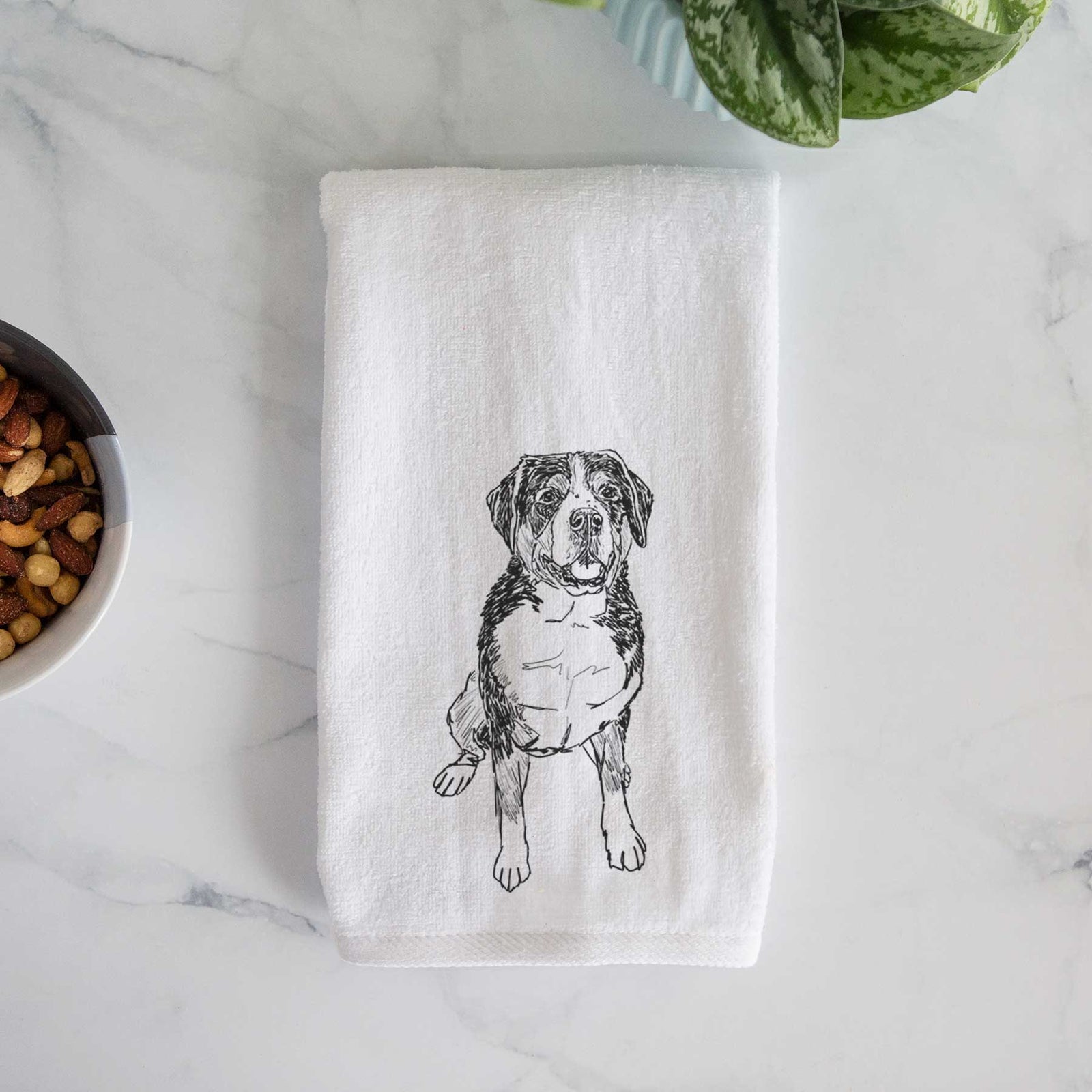 Doodled Harvey the Greater Swiss Mountain Dog Decorative Hand Towel