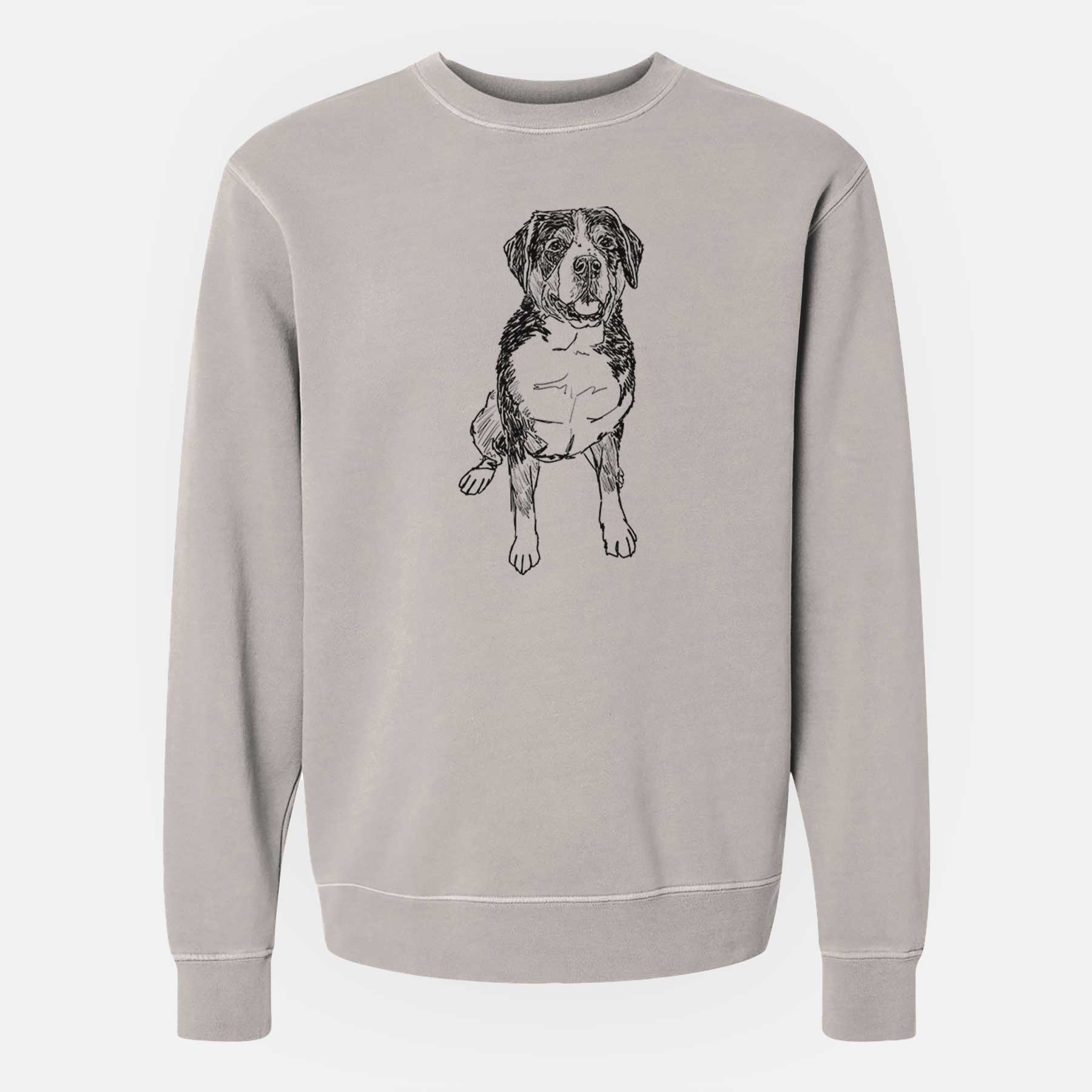 Doodled Harvey the Greater Swiss Mountain Dog - Unisex Pigment Dyed Crew Sweatshirt