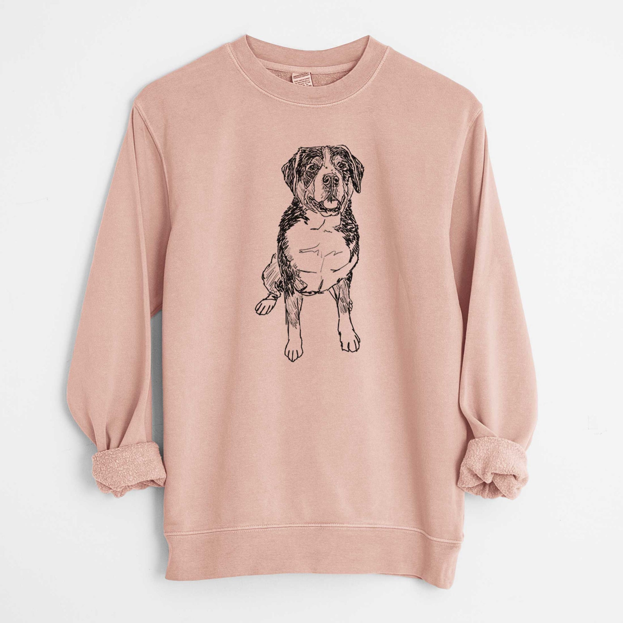 Doodled Harvey the Greater Swiss Mountain Dog - Unisex Pigment Dyed Crew Sweatshirt