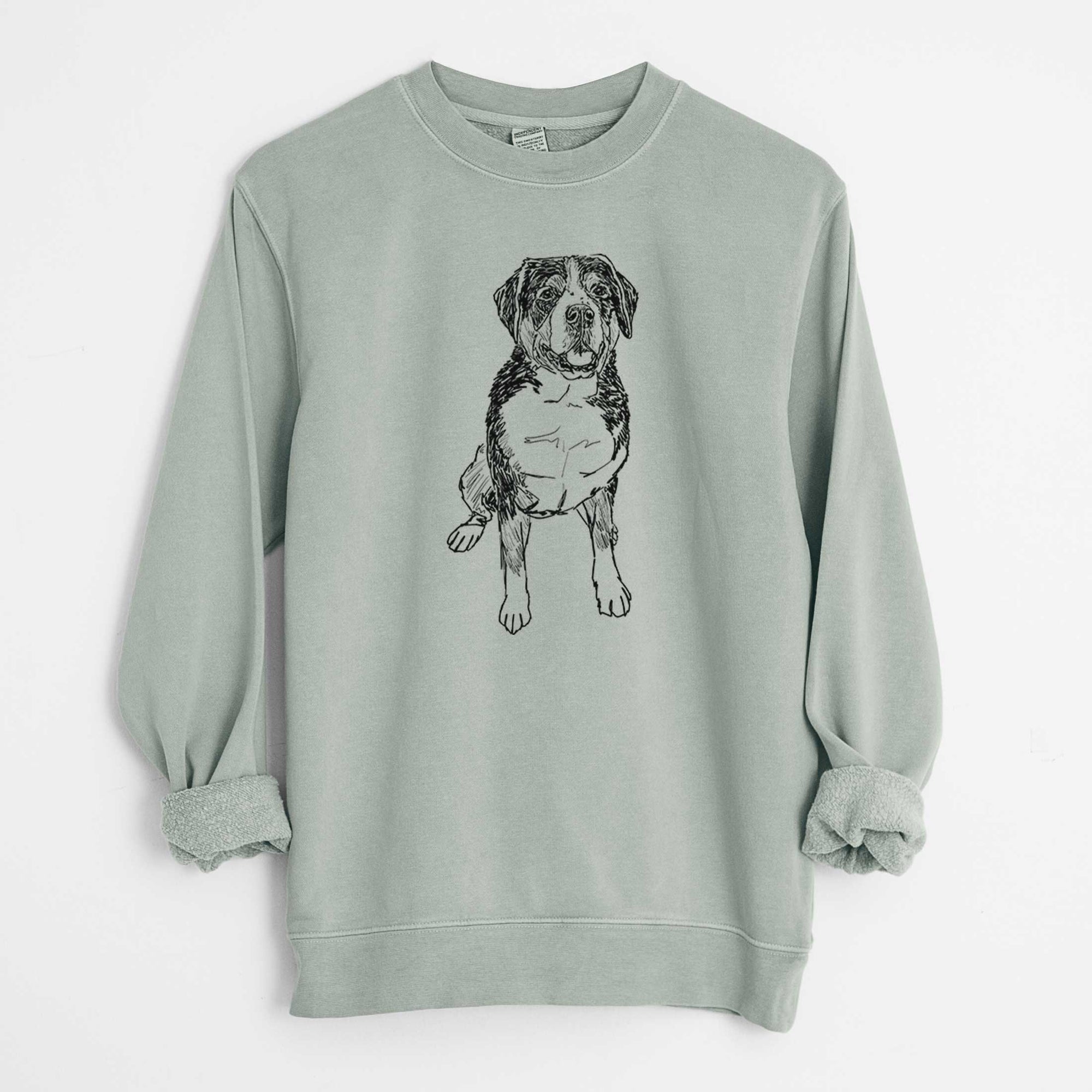 Doodled Harvey the Greater Swiss Mountain Dog - Unisex Pigment Dyed Crew Sweatshirt