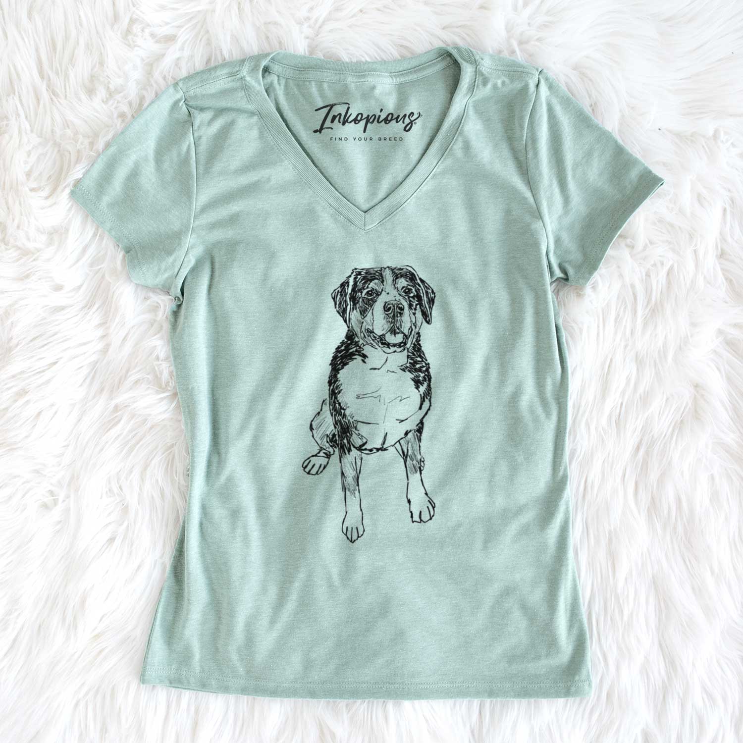 Doodled Harvey the Greater Swiss Mountain Dog - Women's V-neck Shirt