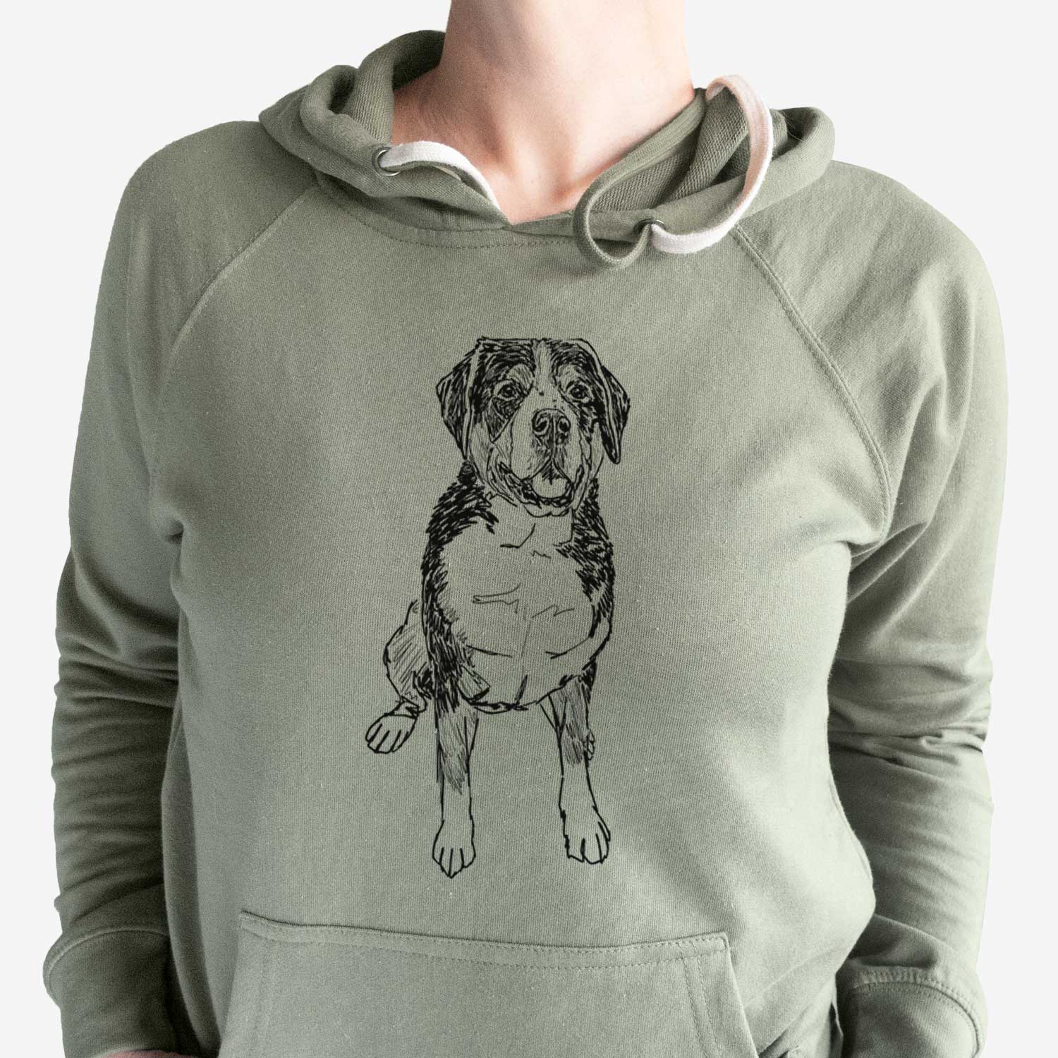 Doodled Harvey the Greater Swiss Mountain Dog - Unisex Loopback Terry Hoodie