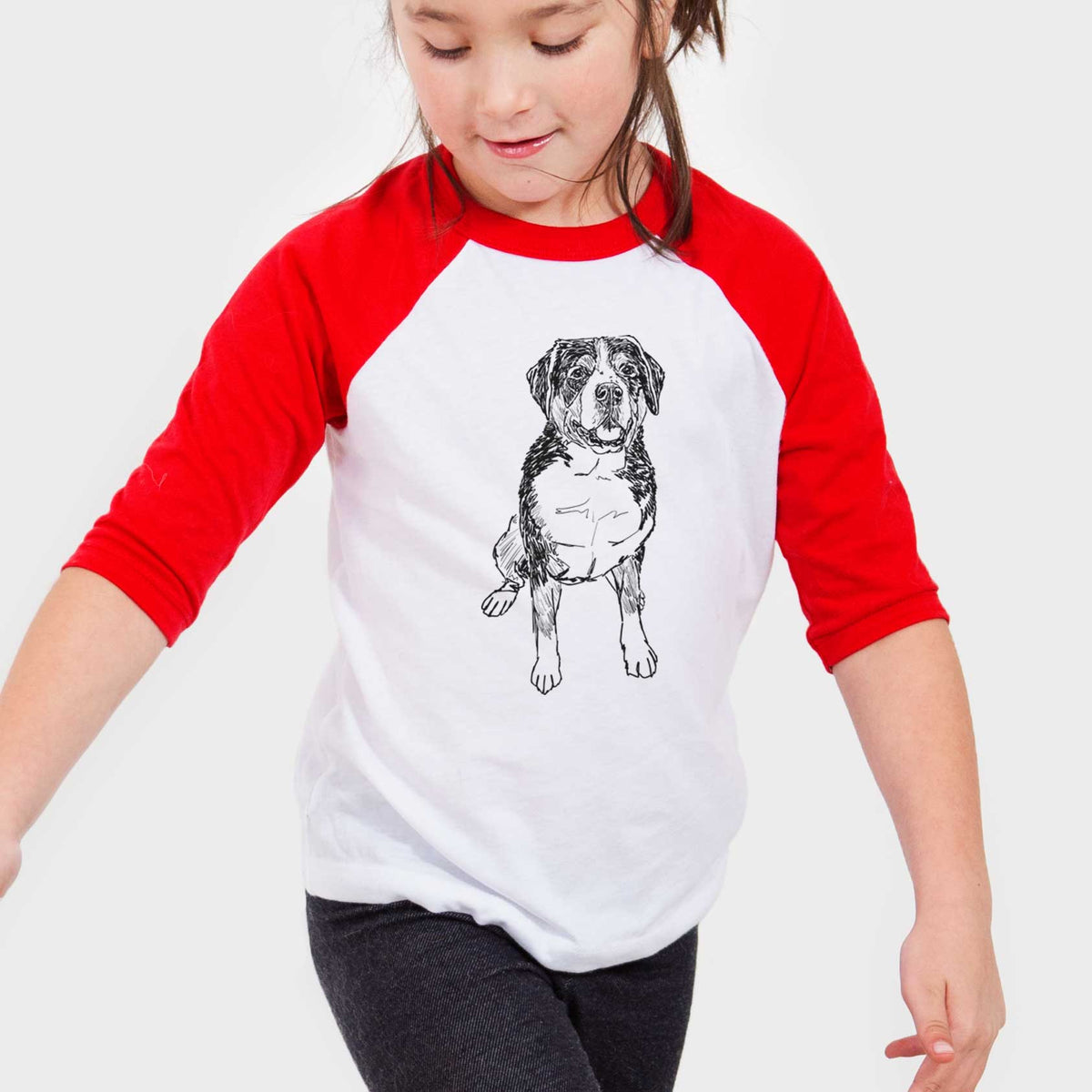 Doodled Harvey the Greater Swiss Mountain Dog - Youth 3/4 Long Sleeve