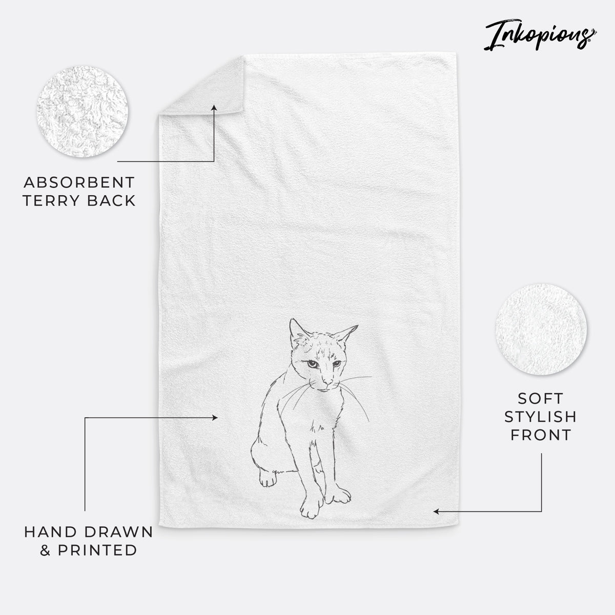Doodled Henry the Cat Decorative Hand Towel