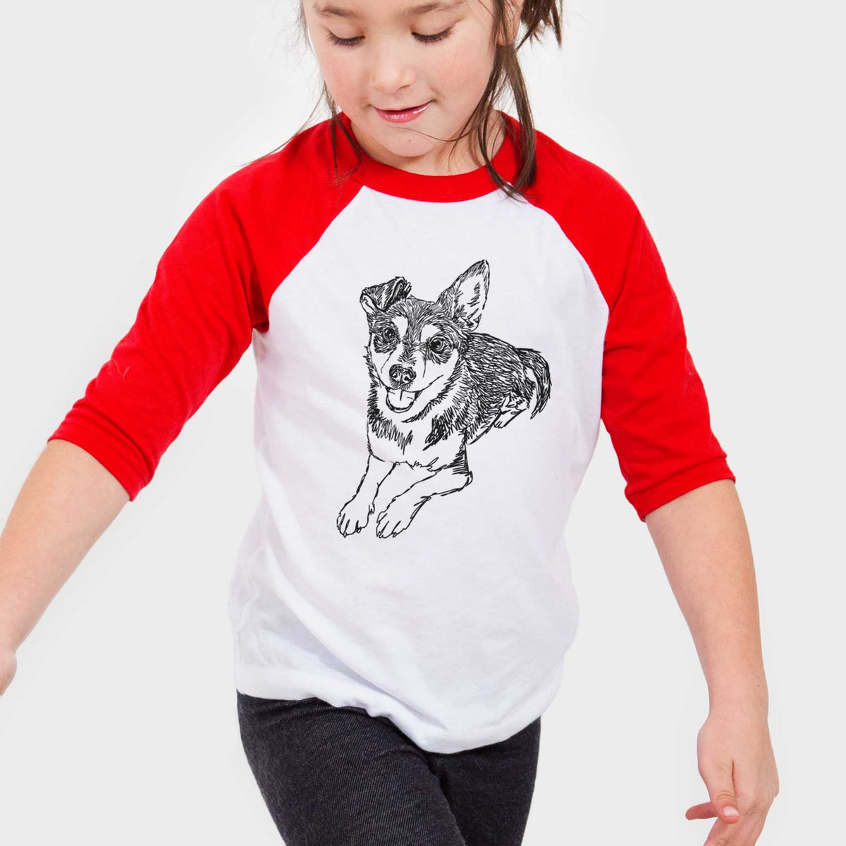 Doodled Hercules the Terrier Mix - Youth 3/4 Long Sleeve