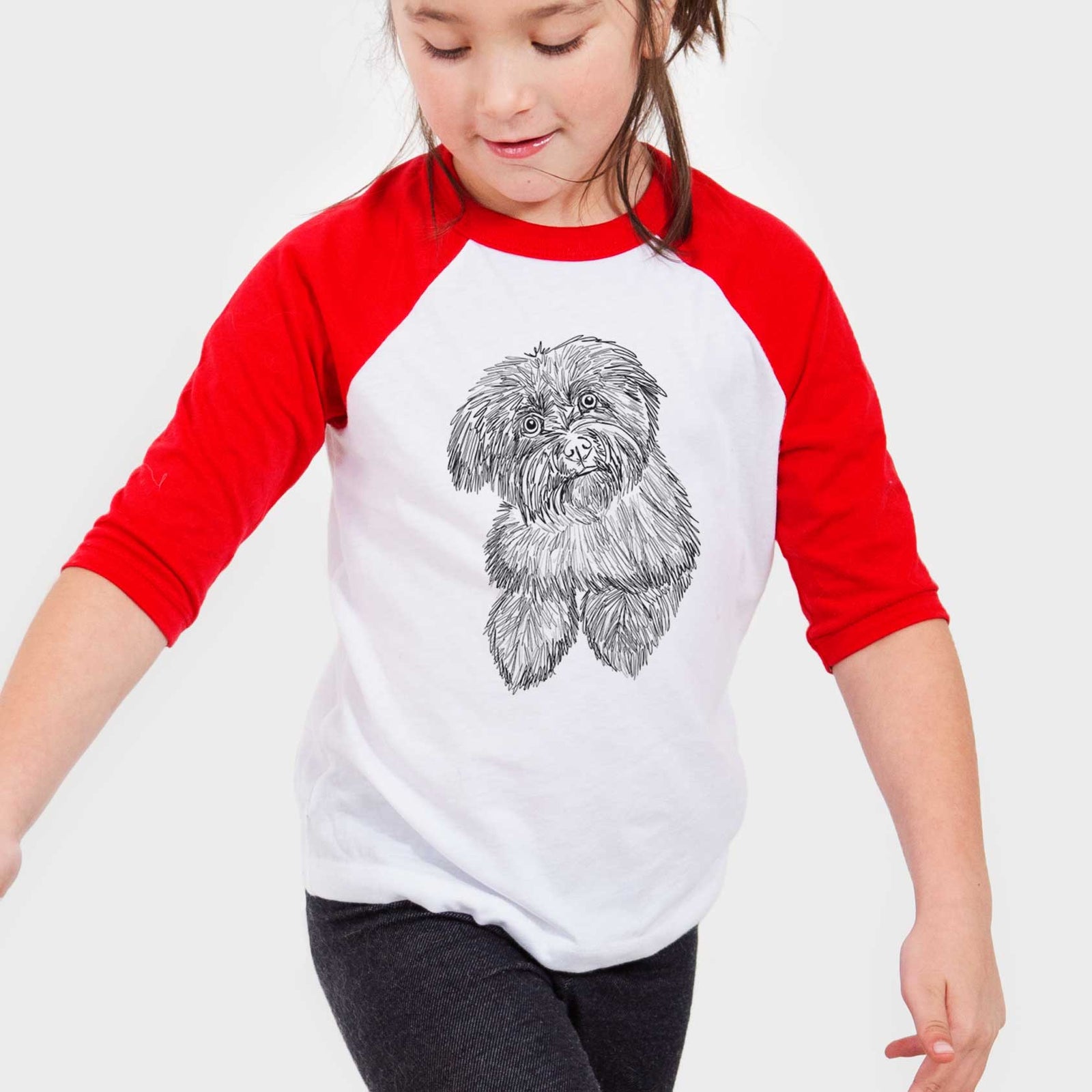 Doodled Hershey the Havanese - Youth 3/4 Long Sleeve