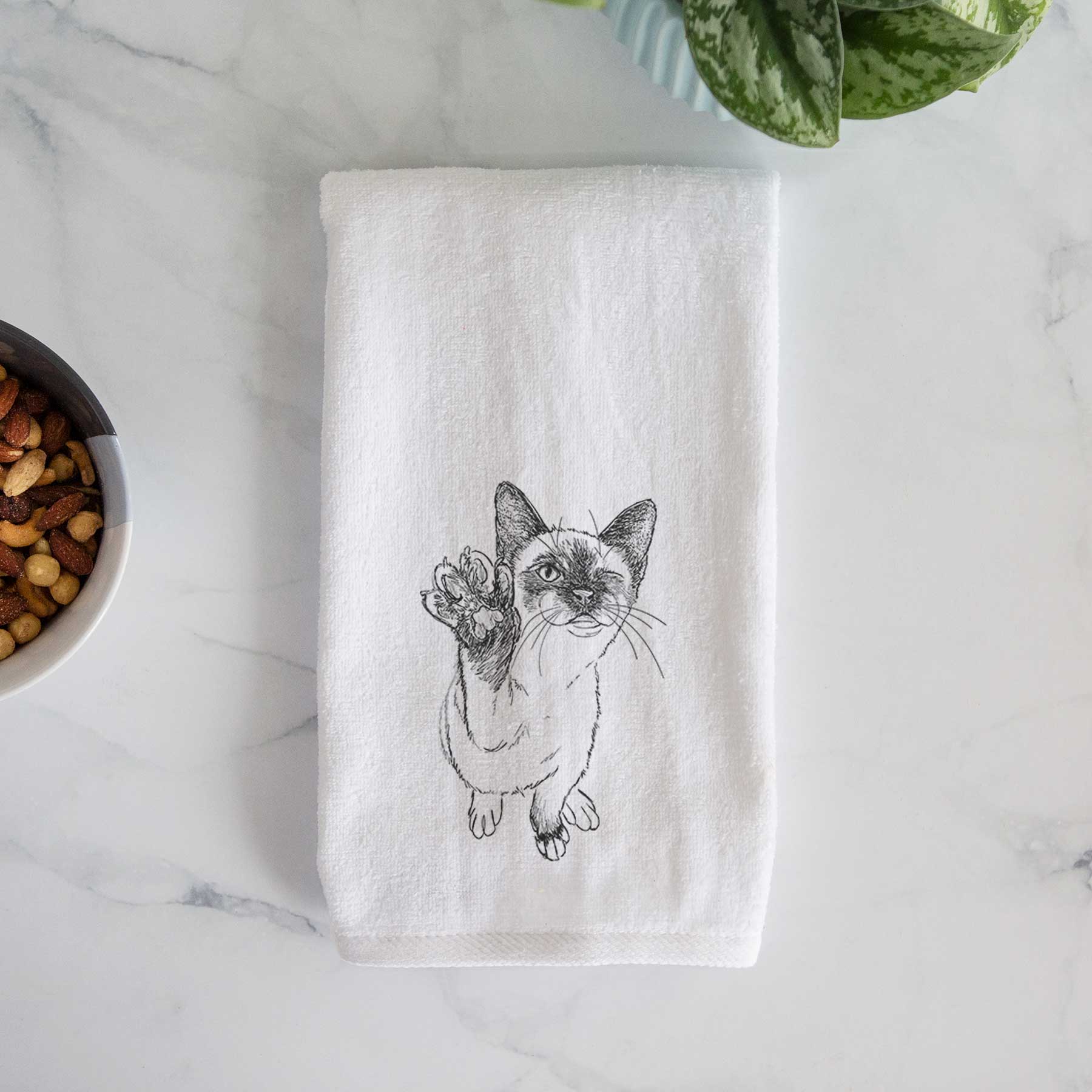 Doodled Hoggle the Siamese Cat Decorative Hand Towel