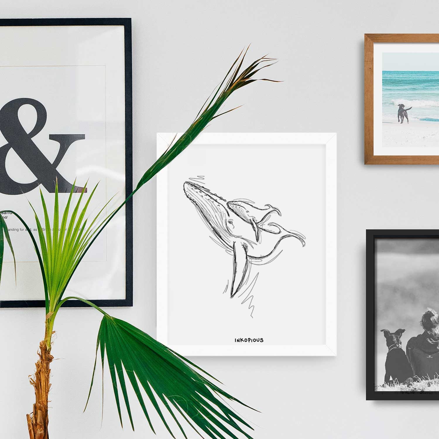 Doodled Mama and Baby the Humpback Whale Art Print