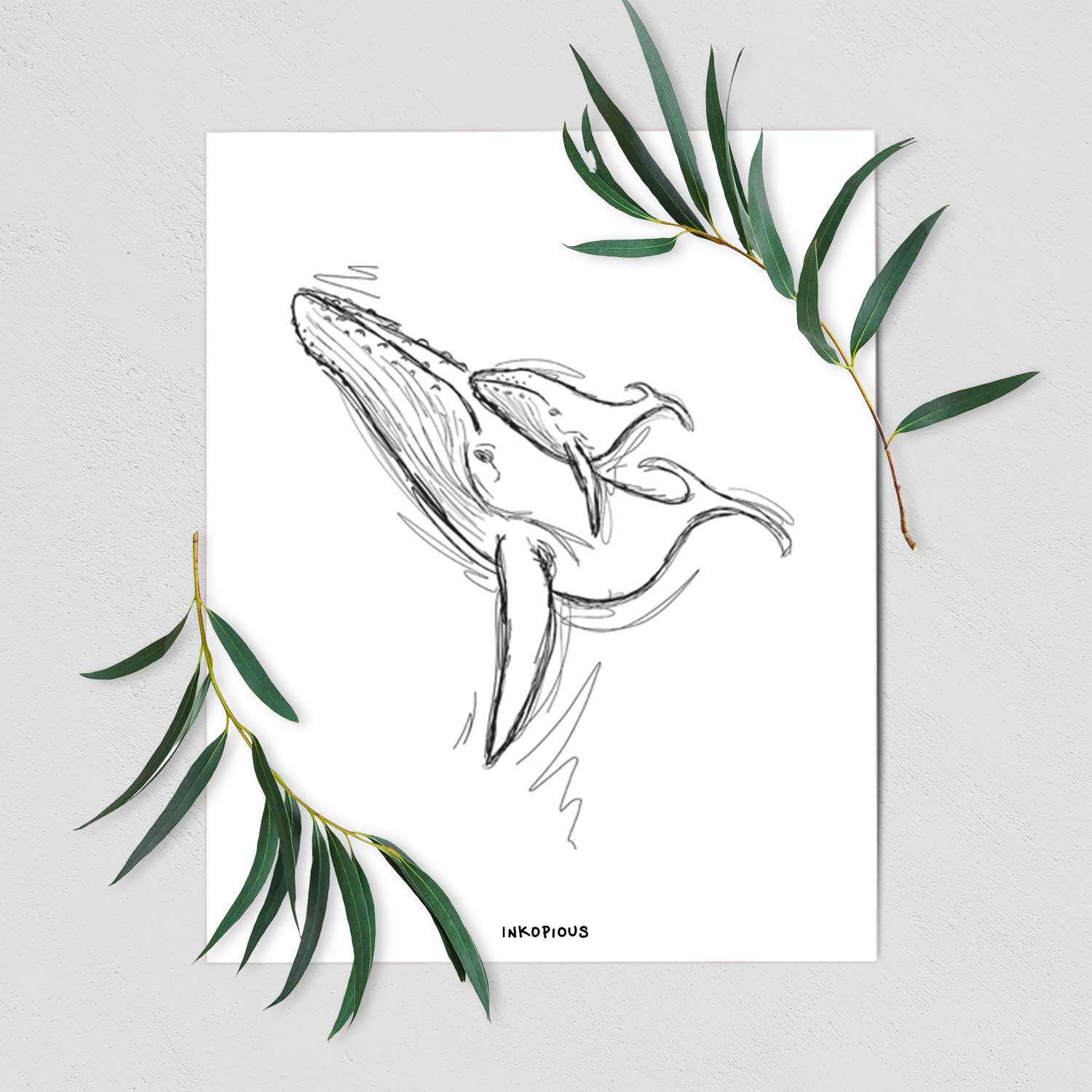 Doodled Mama and Baby the Humpback Whale Art Print