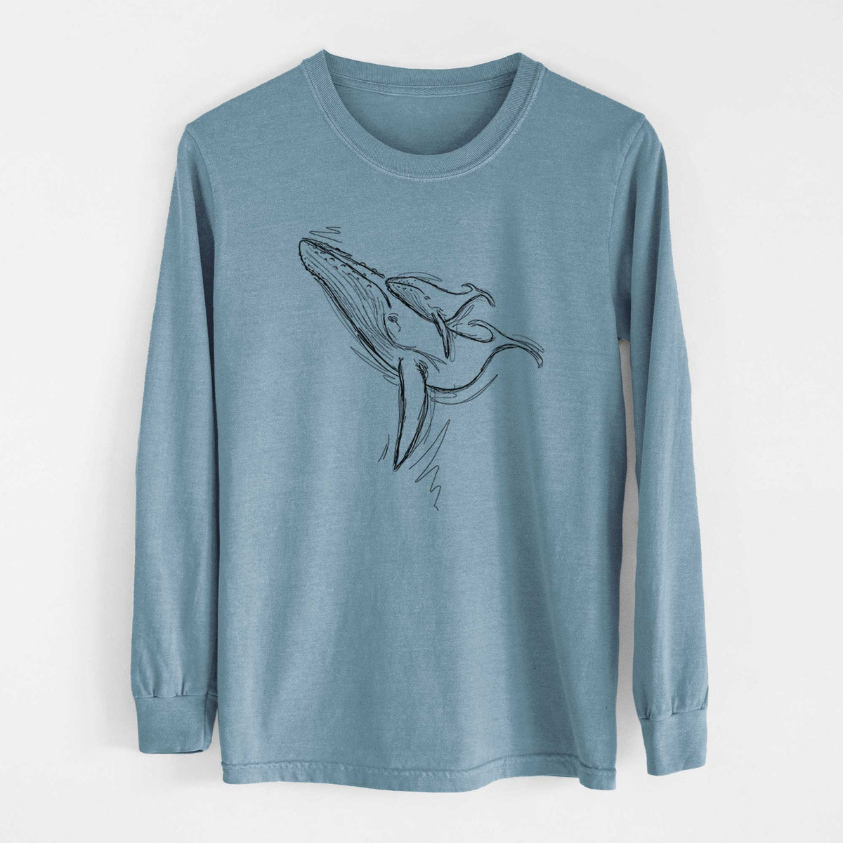 Doodled Mama and Baby the Humpback Whale - Heavyweight 100% Cotton Long Sleeve