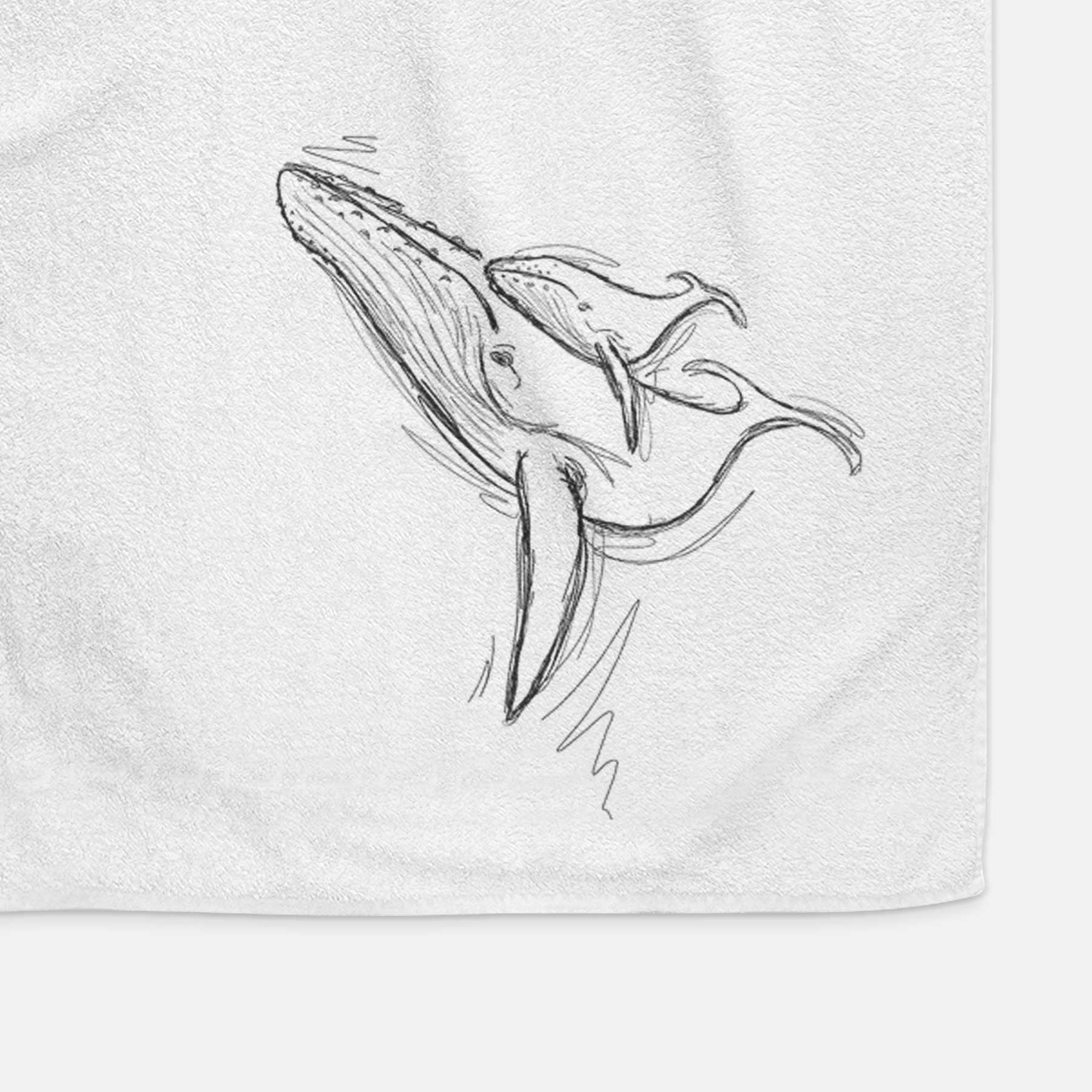 Doodled Mama and Baby the Humpback Whale Decorative Hand Towel