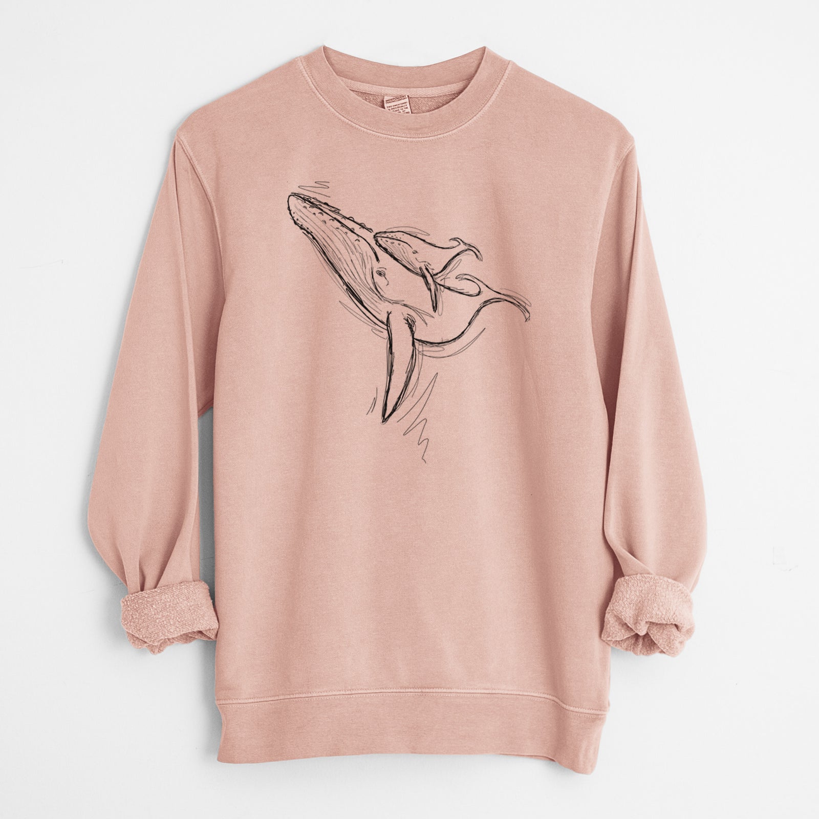 Doodled Mama and Baby the Humpback Whale - Unisex Pigment Dyed Crew Sweatshirt