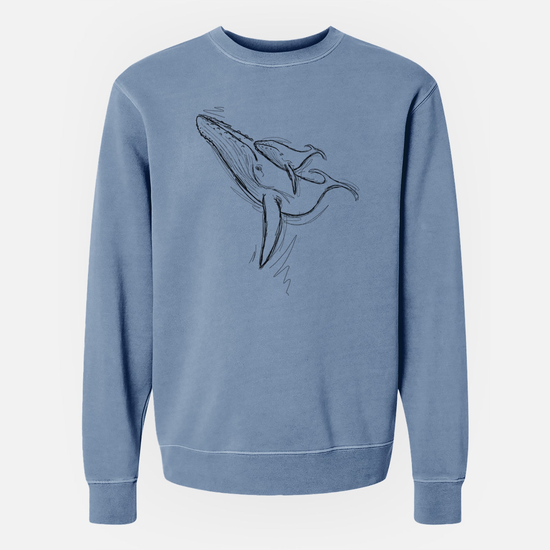 Doodled Mama and Baby the Humpback Whale - Unisex Pigment Dyed Crew Sweatshirt