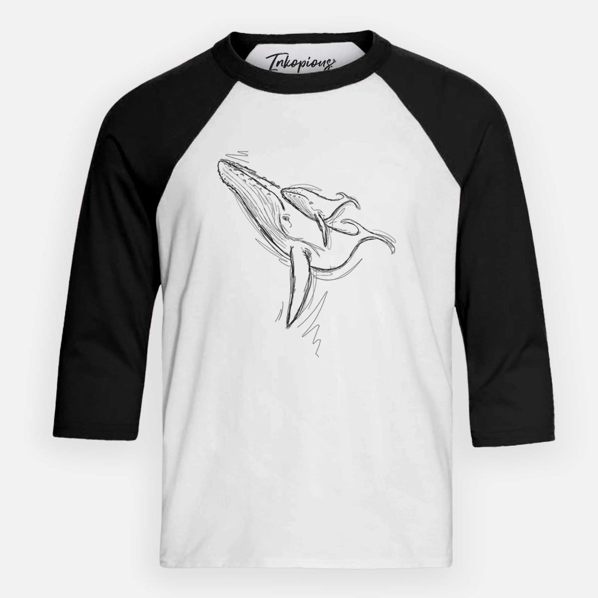 Doodled Mama and Baby the Humpback Whale - Youth 3/4 Long Sleeve