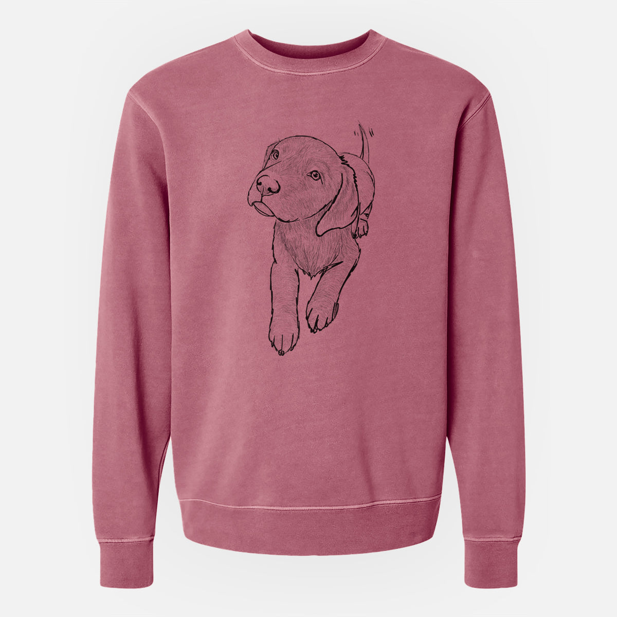 Doodled Indiana the Chocolate Lab - Unisex Pigment Dyed Crew Sweatshirt