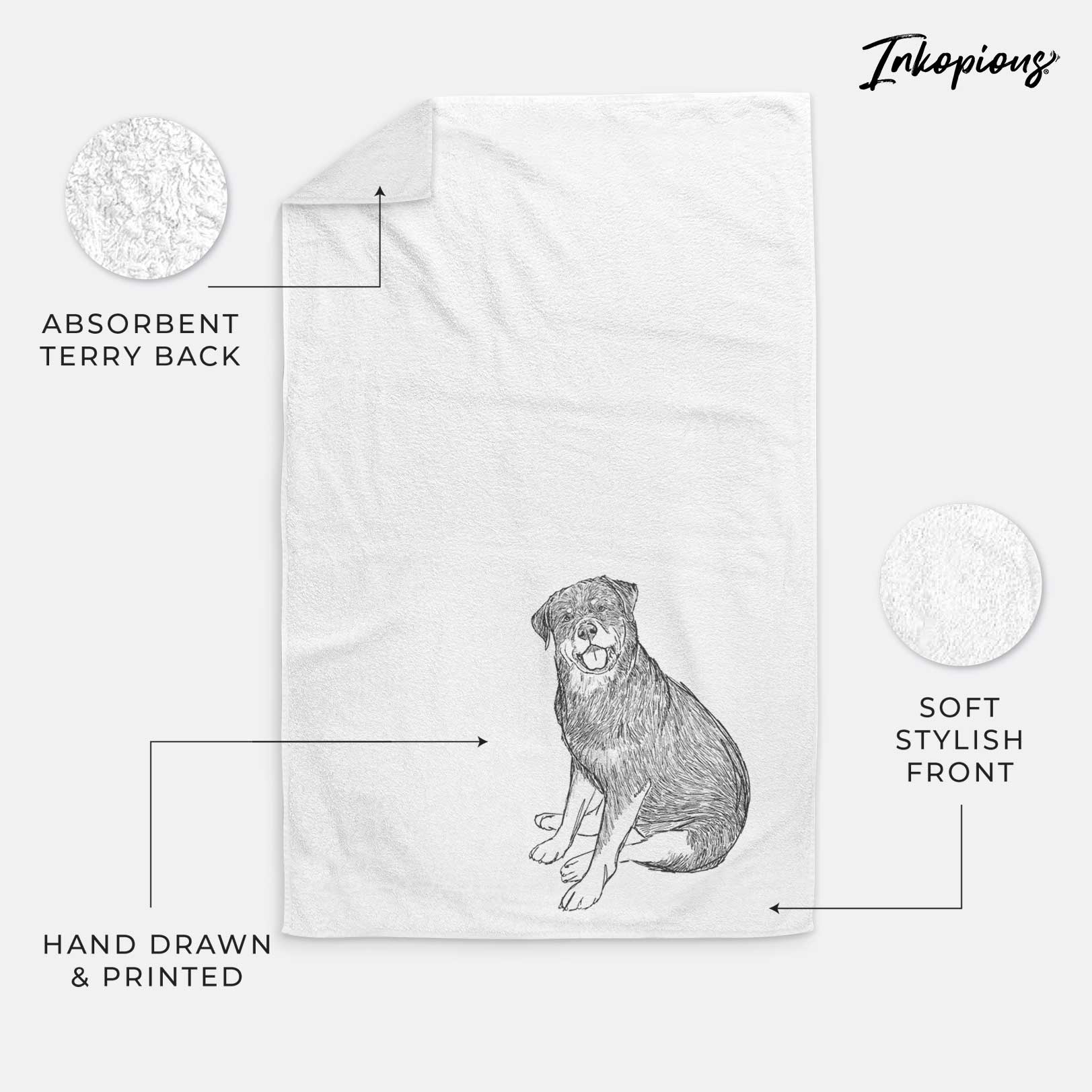 Doodled Indy the Rottweiler Decorative Hand Towel