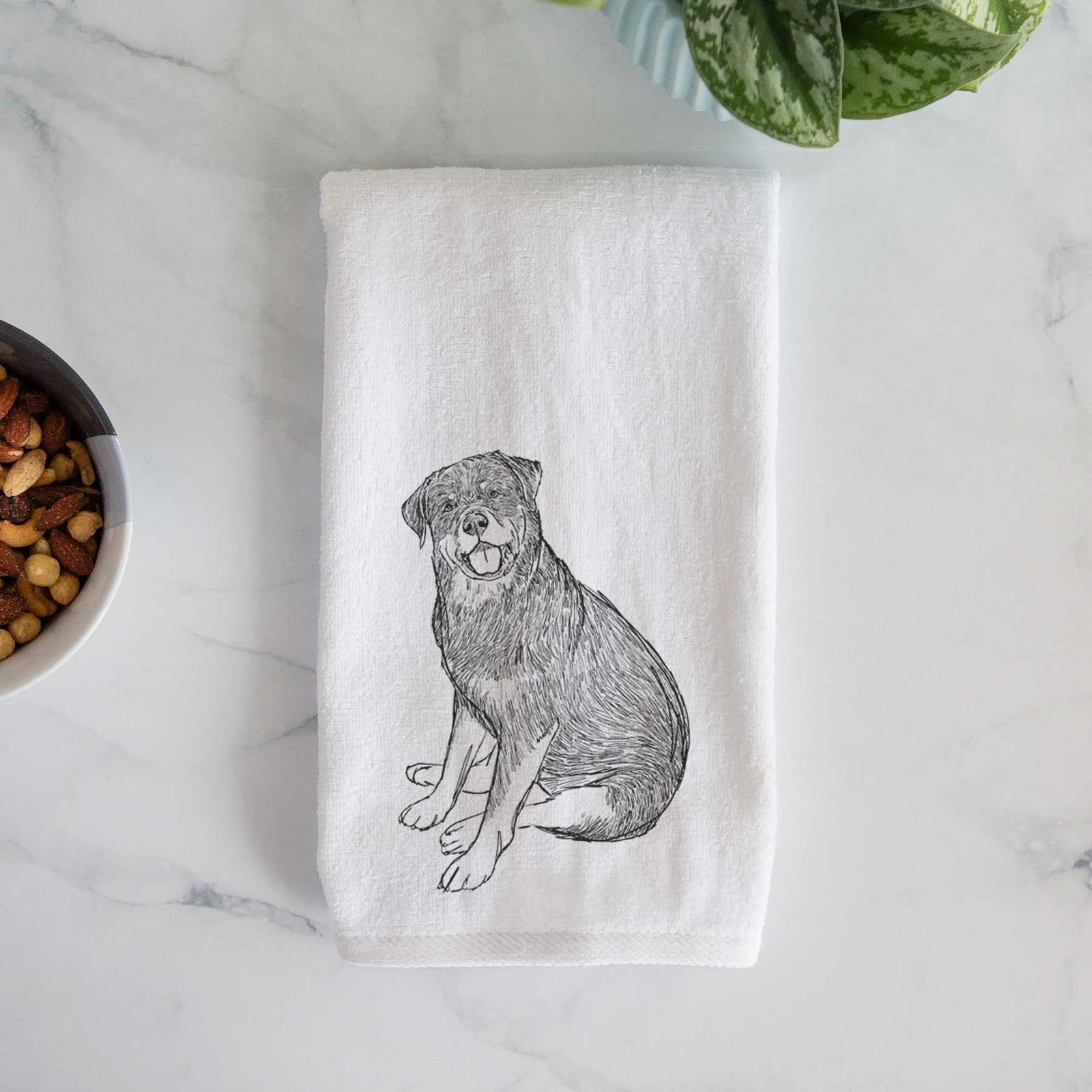 Doodled Indy the Rottweiler Decorative Hand Towel