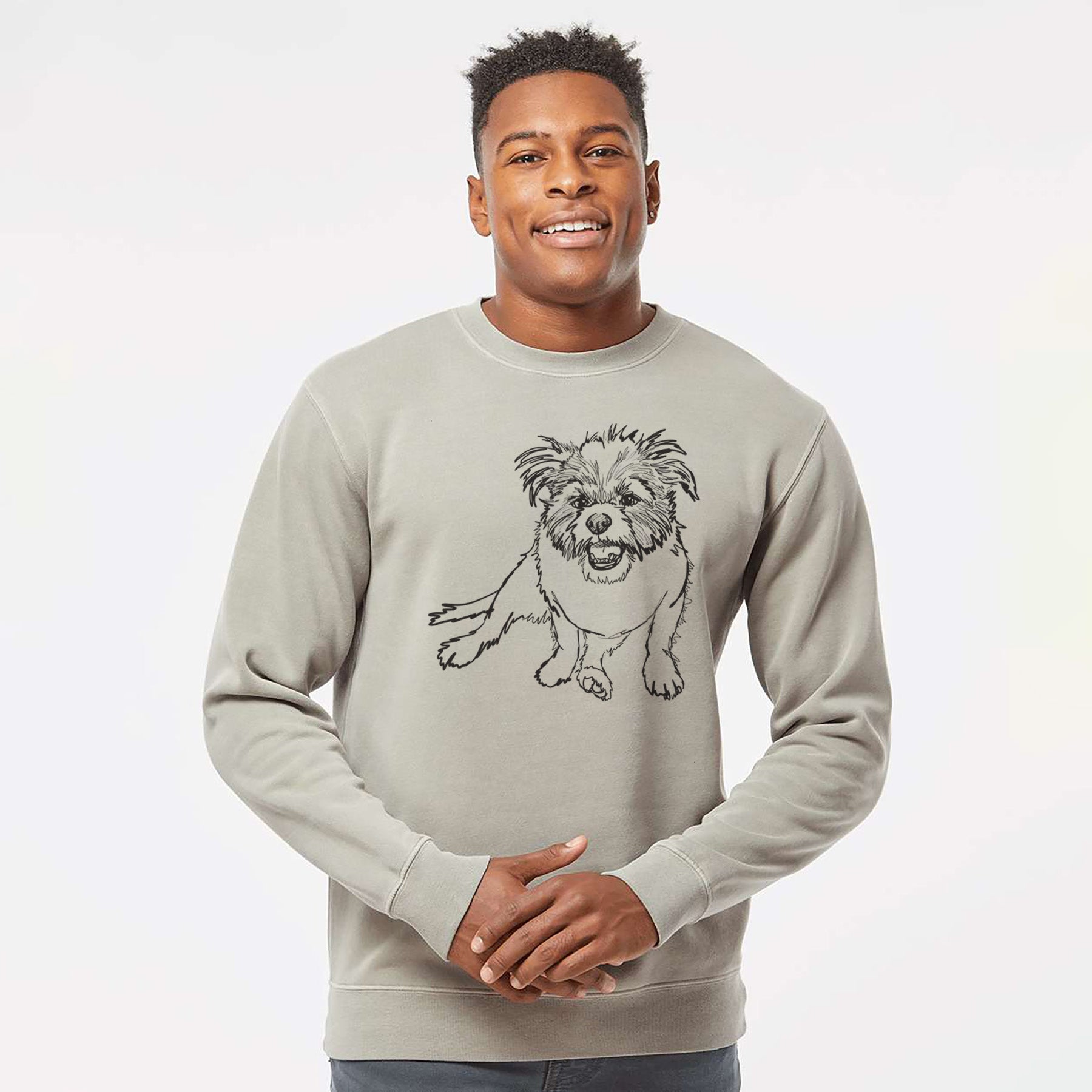 Doodled Jack the Shih Tzu Jack Russell Terrier Mix - Unisex Pigment Dyed Crew Sweatshirt