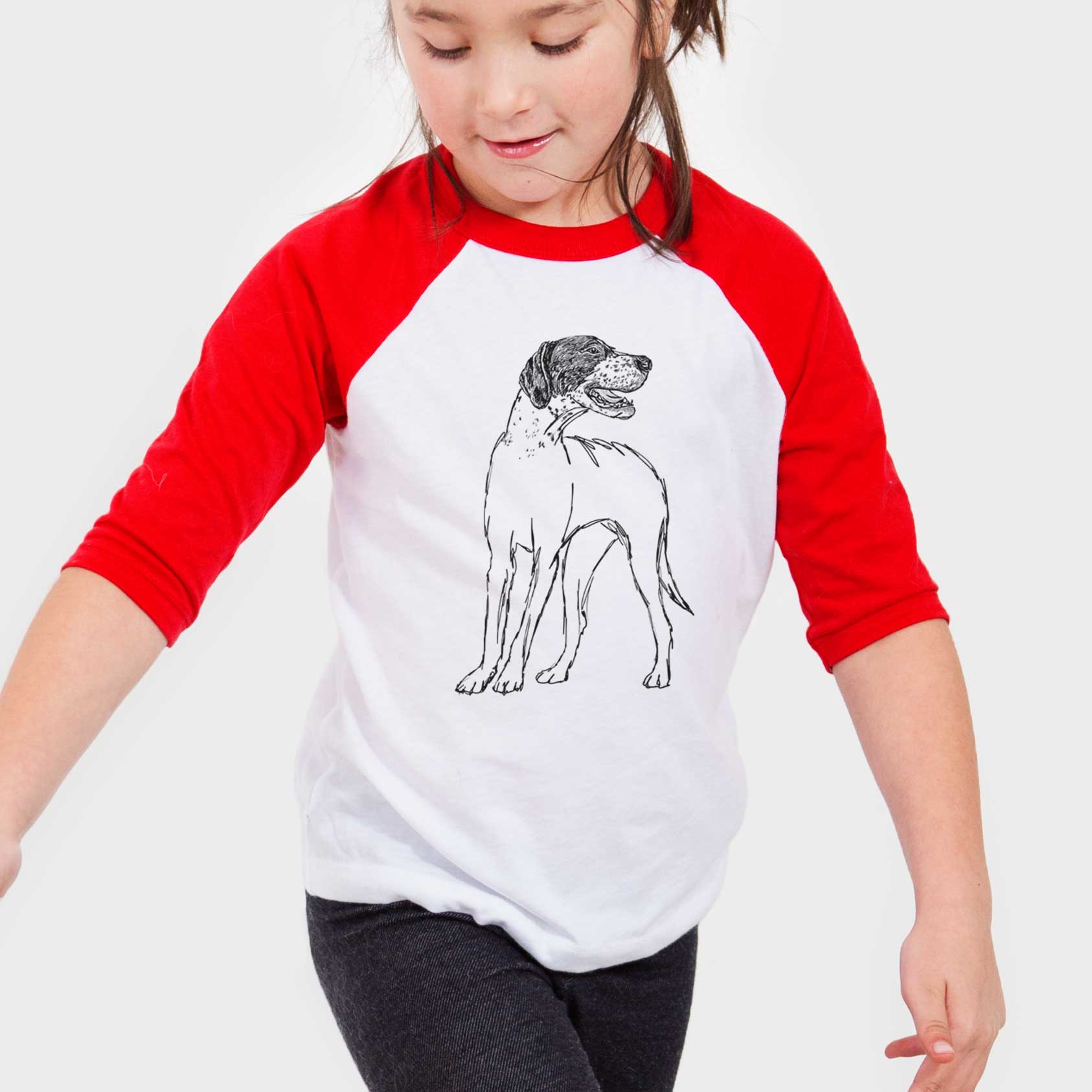 Doodled Jade the English Pointer - Youth 3/4 Long Sleeve