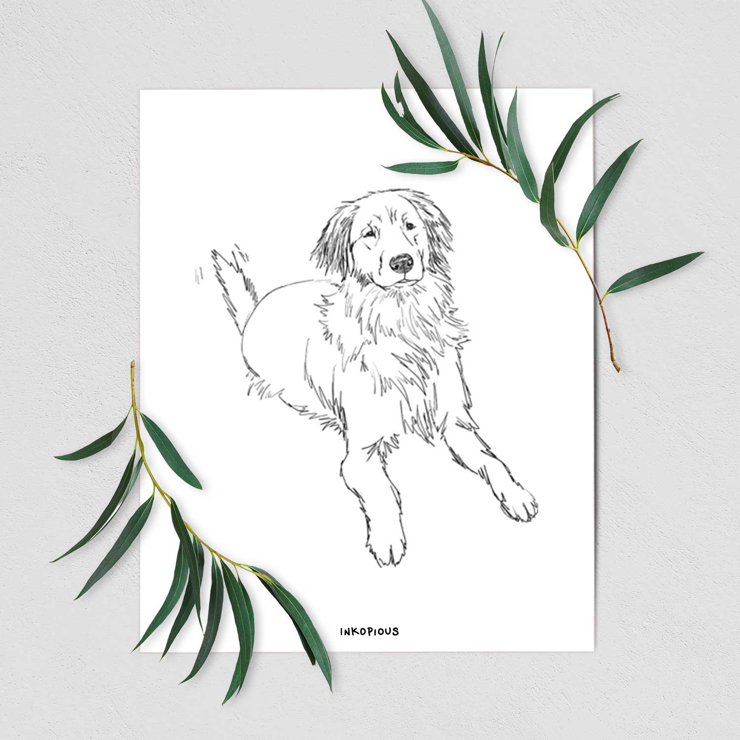 Doodled Jakearoni the Golden Retriever Art Print