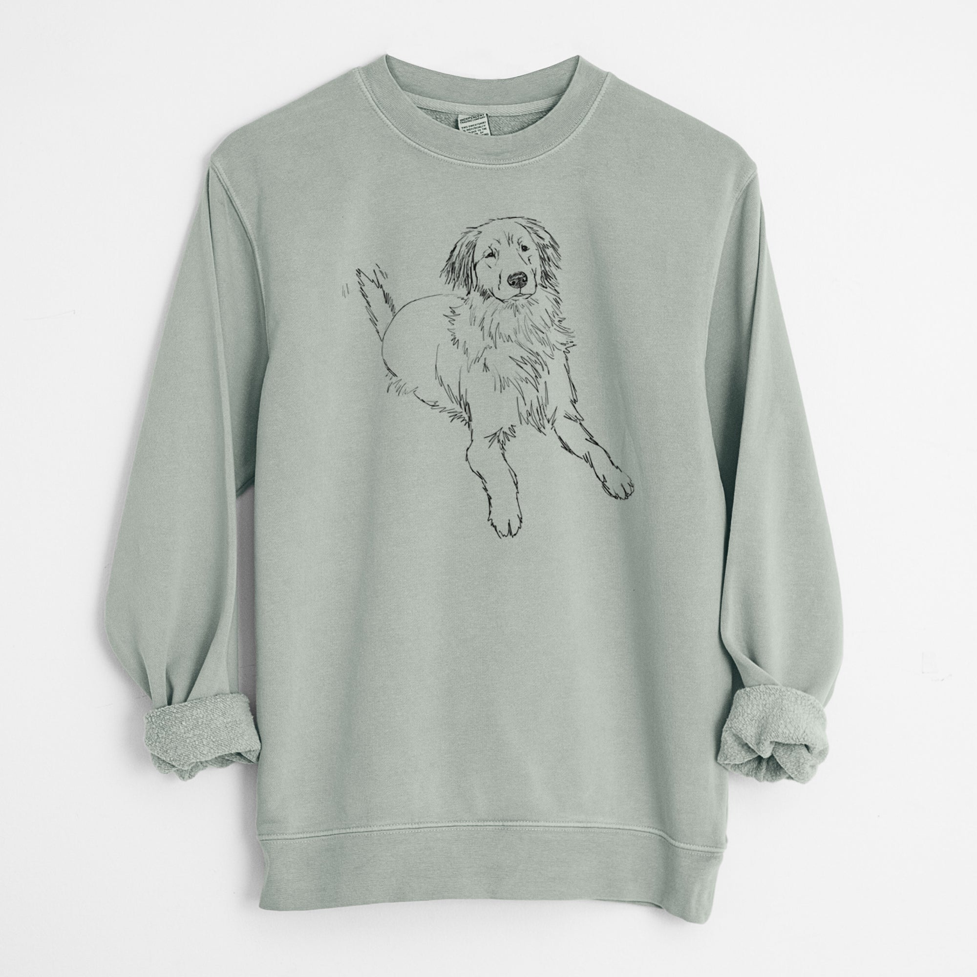 Doodled Jakearoni the Golden Retriever - Unisex Pigment Dyed Crew Sweatshirt