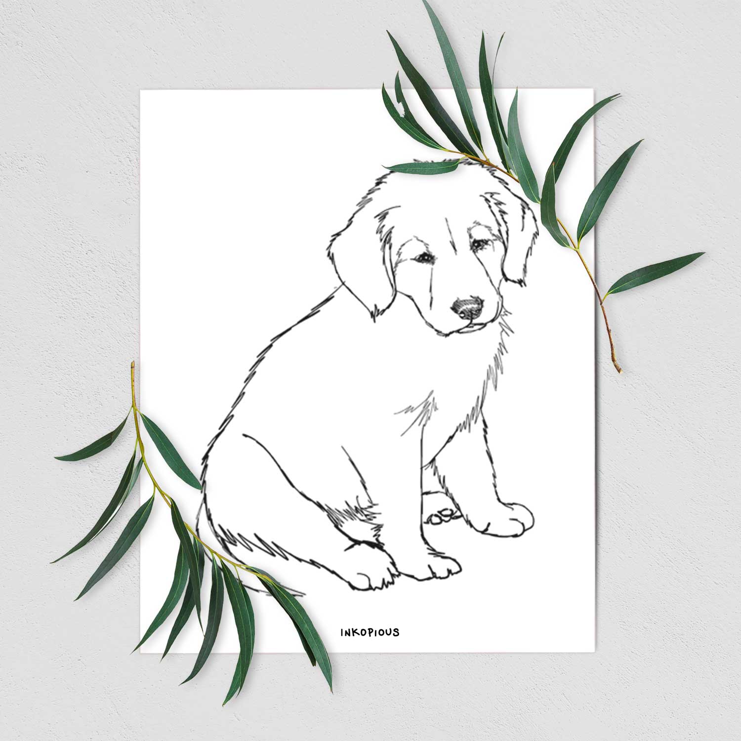 Doodled Jakearoni the Golden Retriever Puppy Art Print