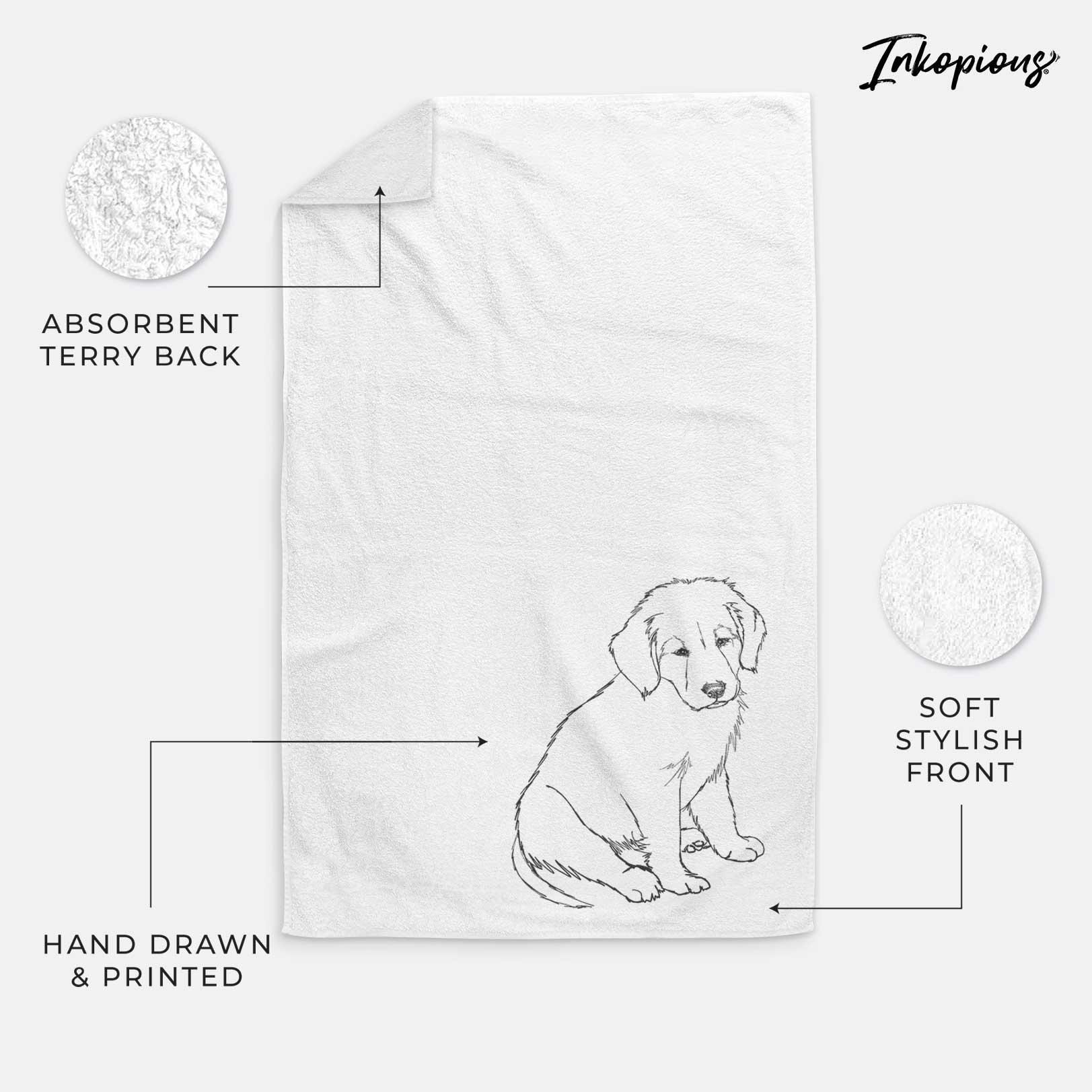 Doodled Jakearoni the Golden Retriever Puppy Decorative Hand Towel