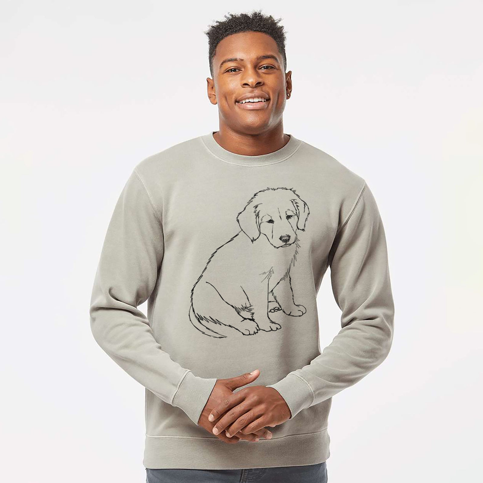 Doodled Jakearoni the Golden Retriever Puppy - Unisex Pigment Dyed Crew Sweatshirt