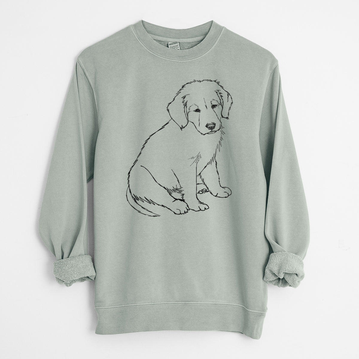 Doodled Jakearoni the Golden Retriever Puppy - Unisex Pigment Dyed Crew Sweatshirt